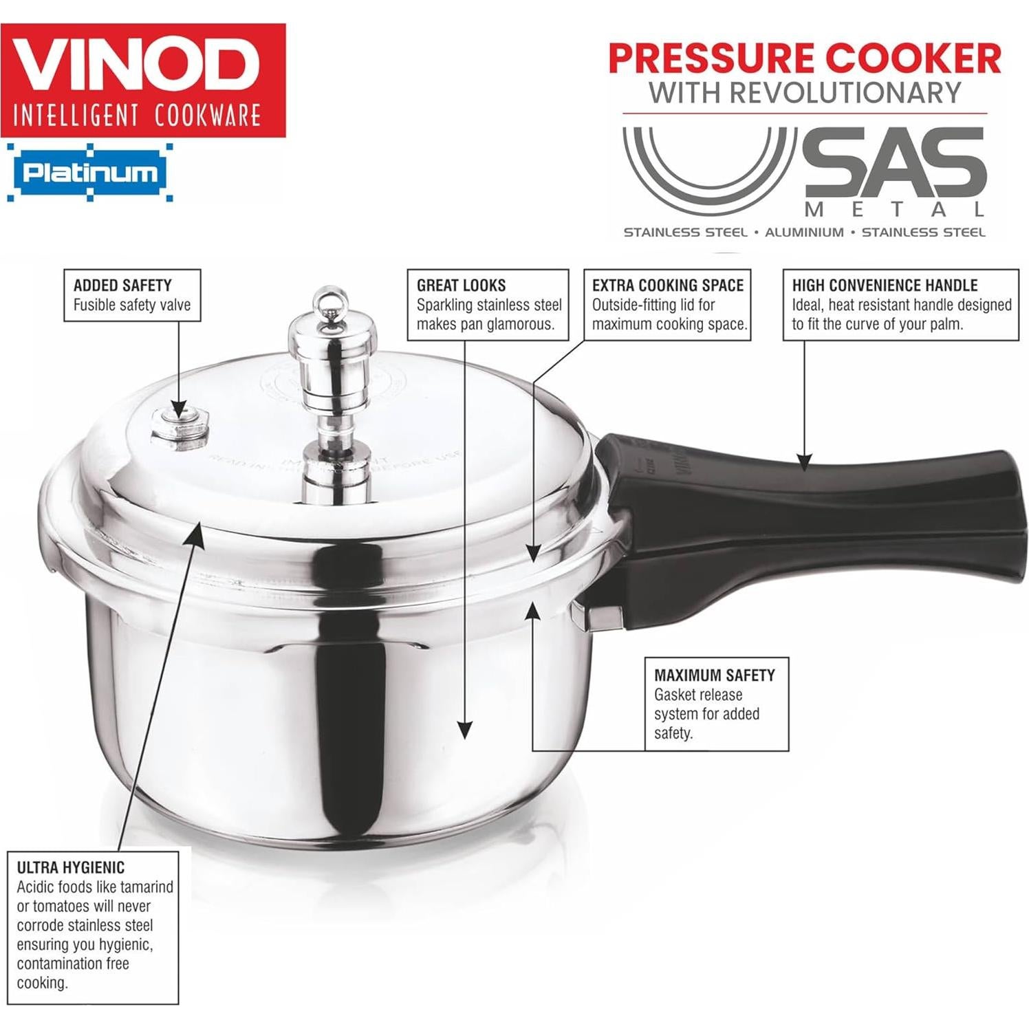 Olla a presión Vinod Platinum 3L acero inoxidable inducción