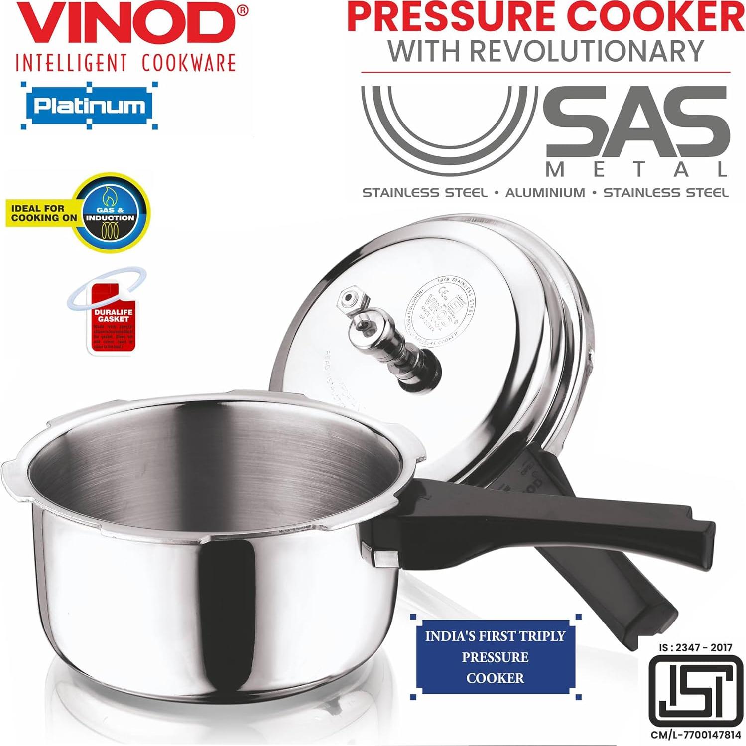 Olla a presión Vinod Platinum 3L acero inoxidable inducción