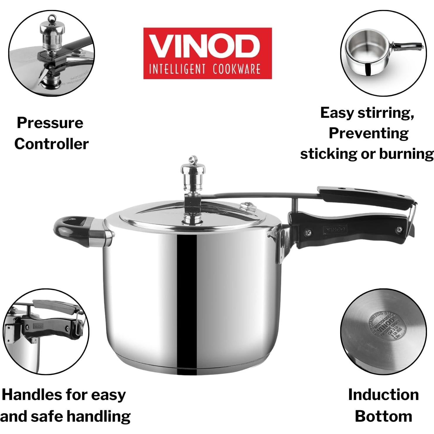 Olla a presión Vinod 3L de acero inoxidable con tapa interior