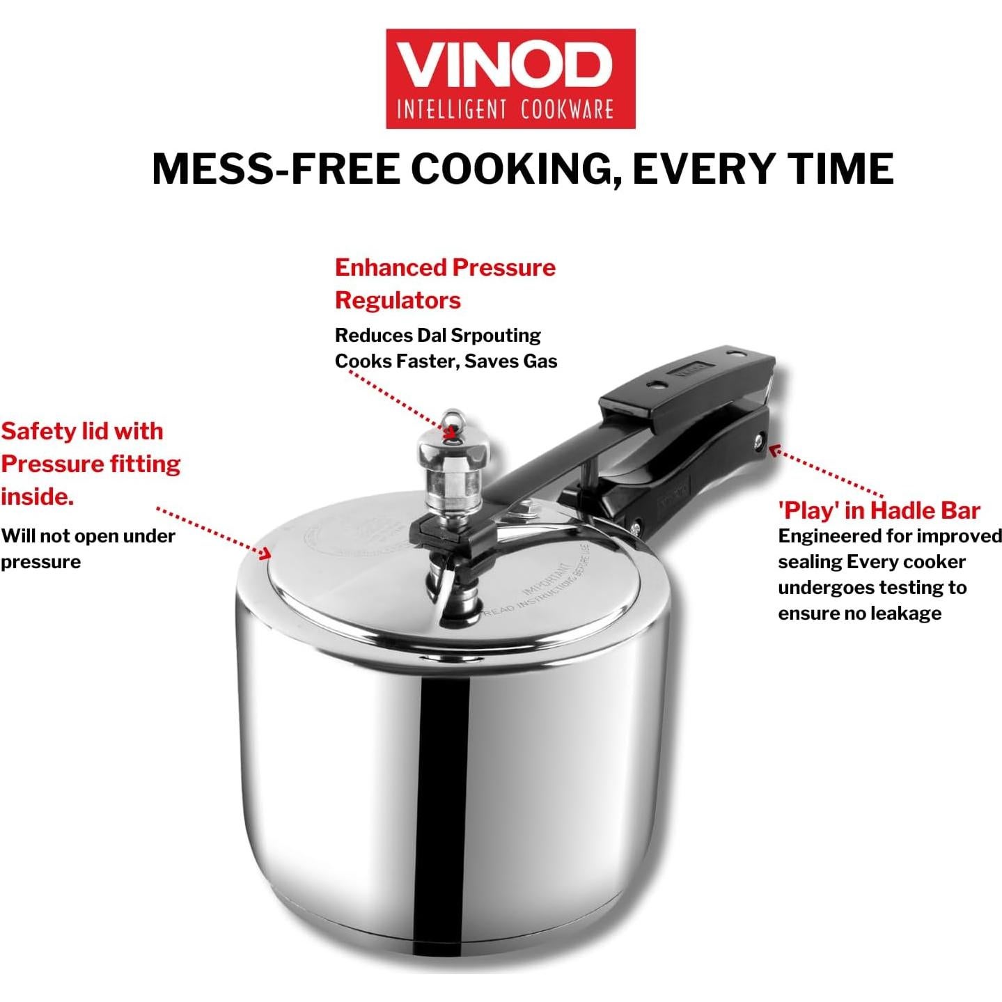 Olla a presión Vinod 3L de acero inoxidable con tapa interior