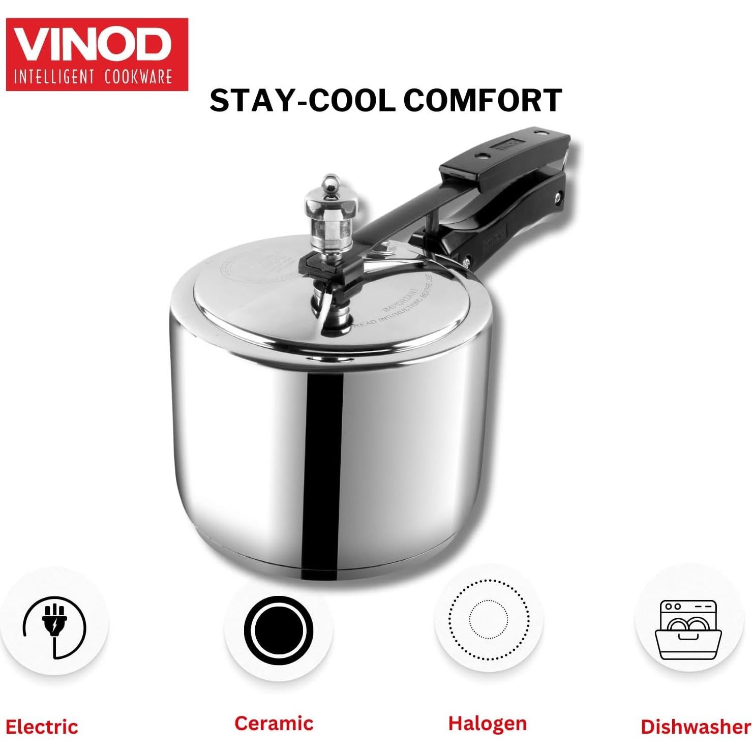 Olla a presión Vinod 3L de acero inoxidable con tapa interior