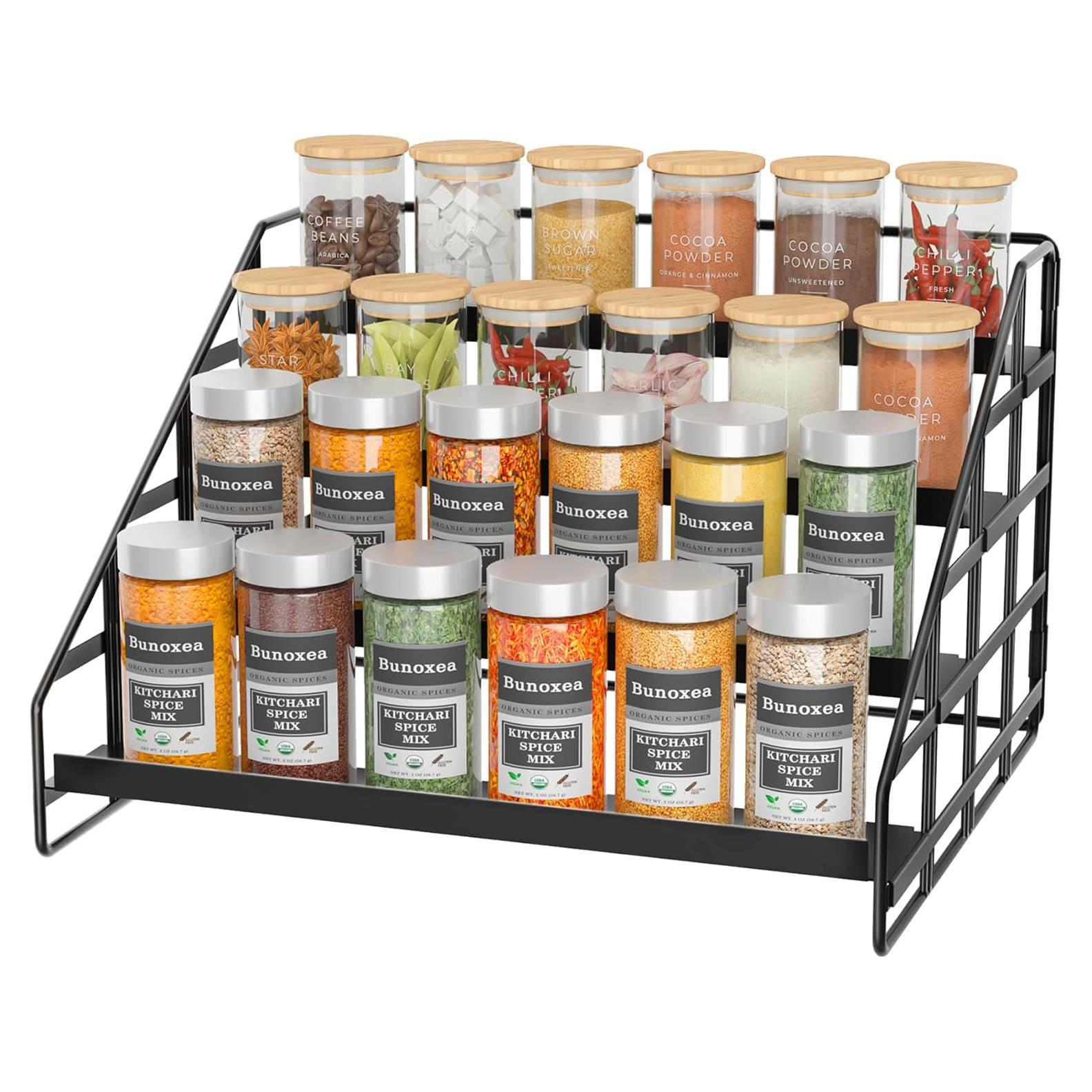 Organizador de Especias Bunoxea 4 Niveles Ajustable Metal Negro