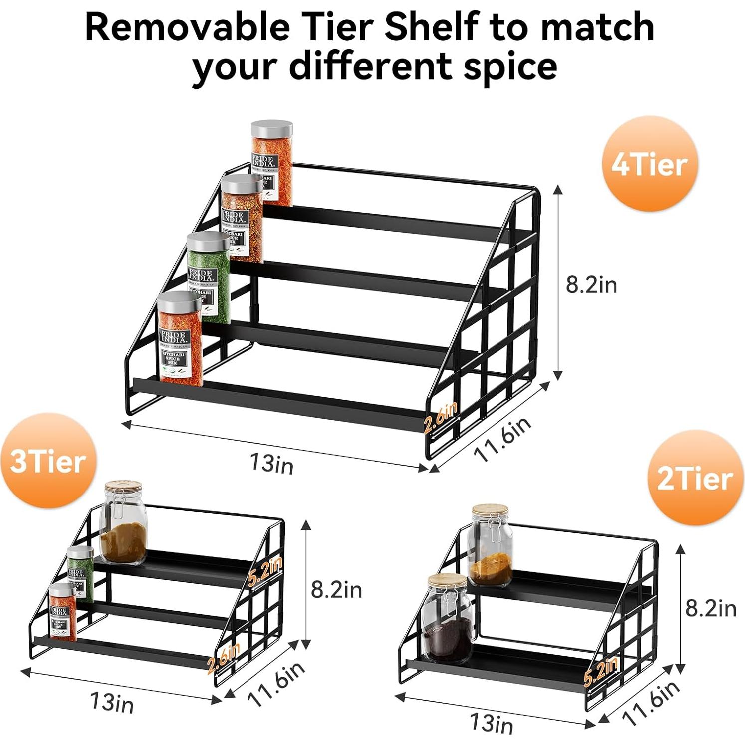 Organizador de Especias Bunoxea 4 Niveles Ajustable Metal Negro