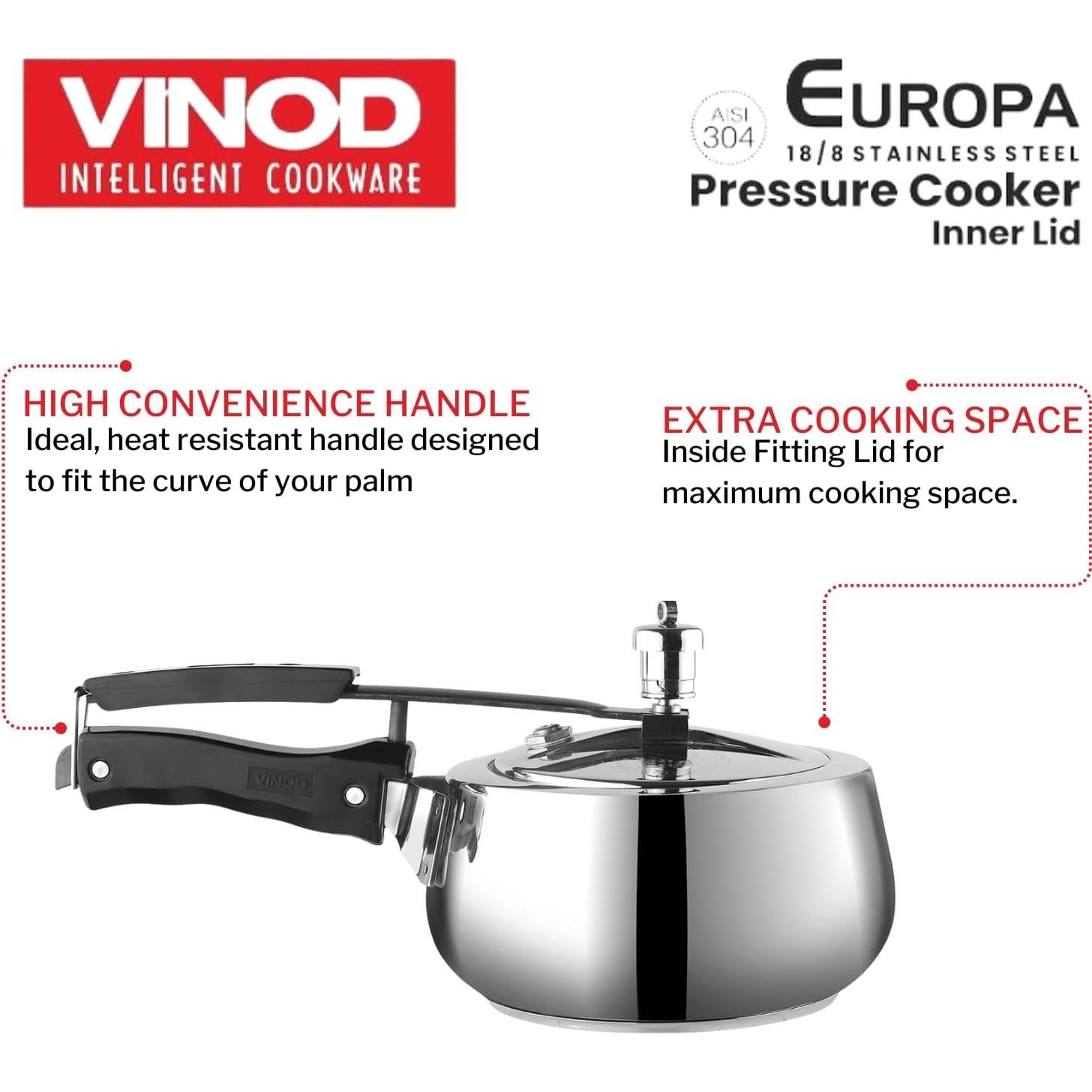 Olla a presión Vinod Europa 3L acero inoxidable tapa interior