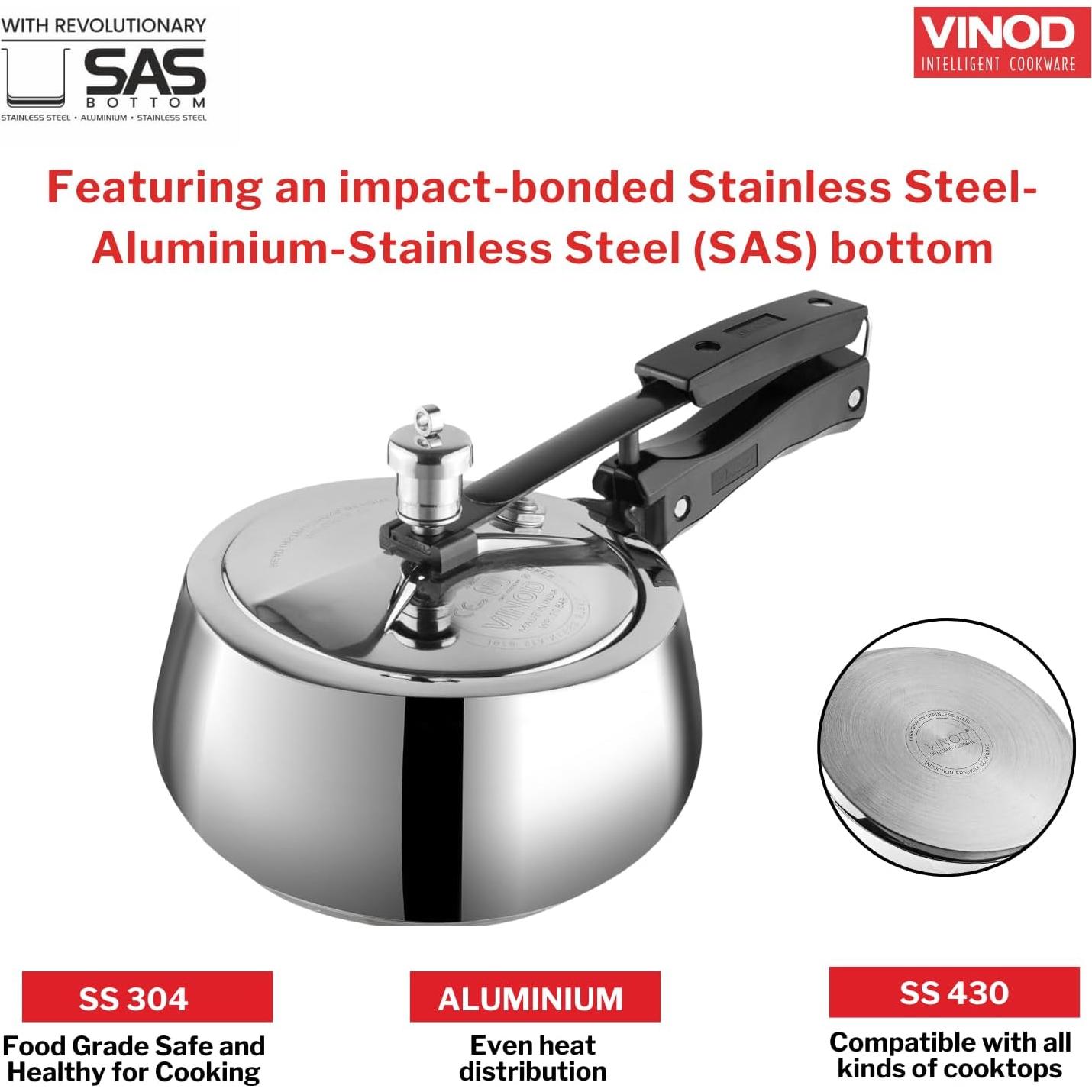 Olla a presión Vinod Europa 3L acero inoxidable tapa interior