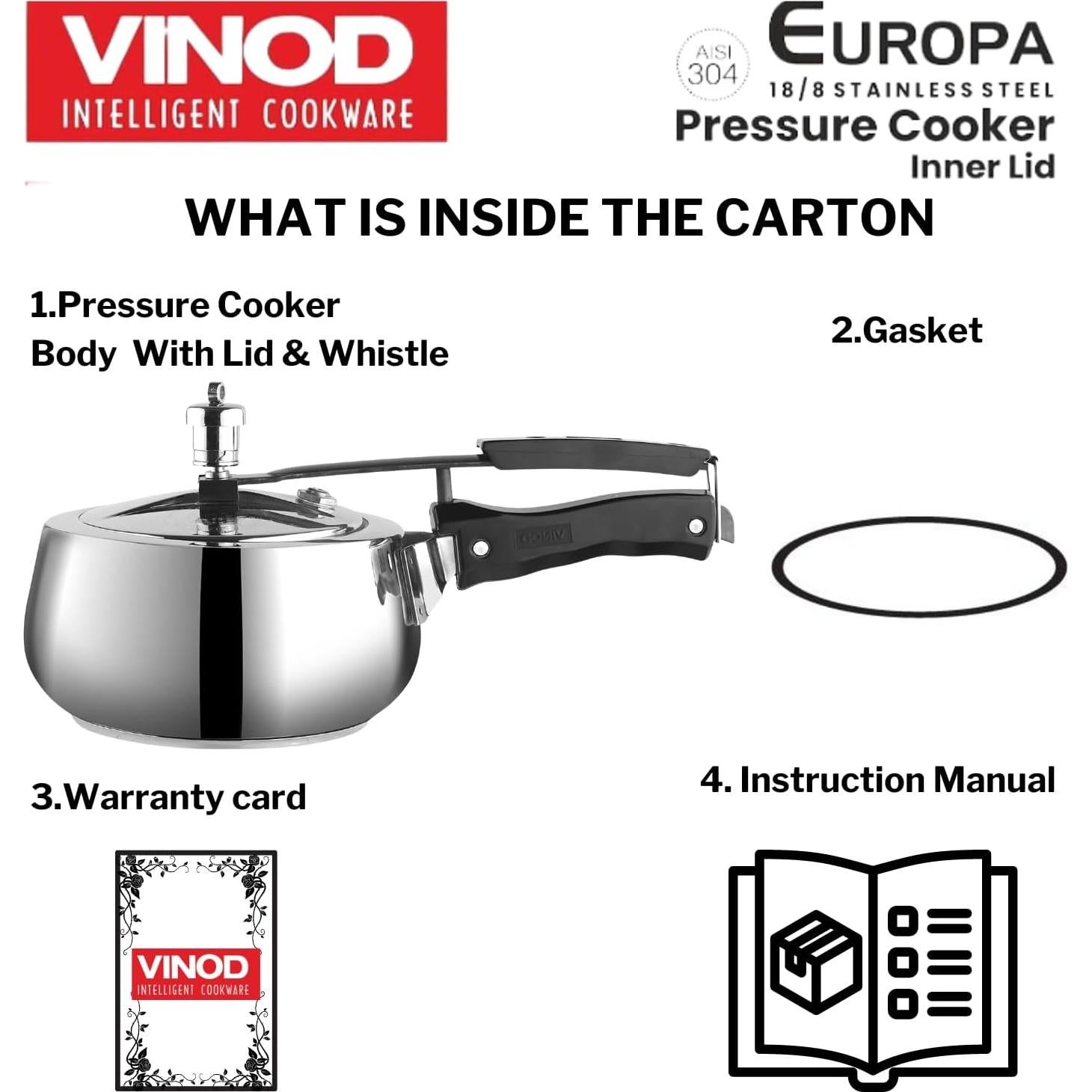 Olla a presión Vinod Europa 3L acero inoxidable tapa interior