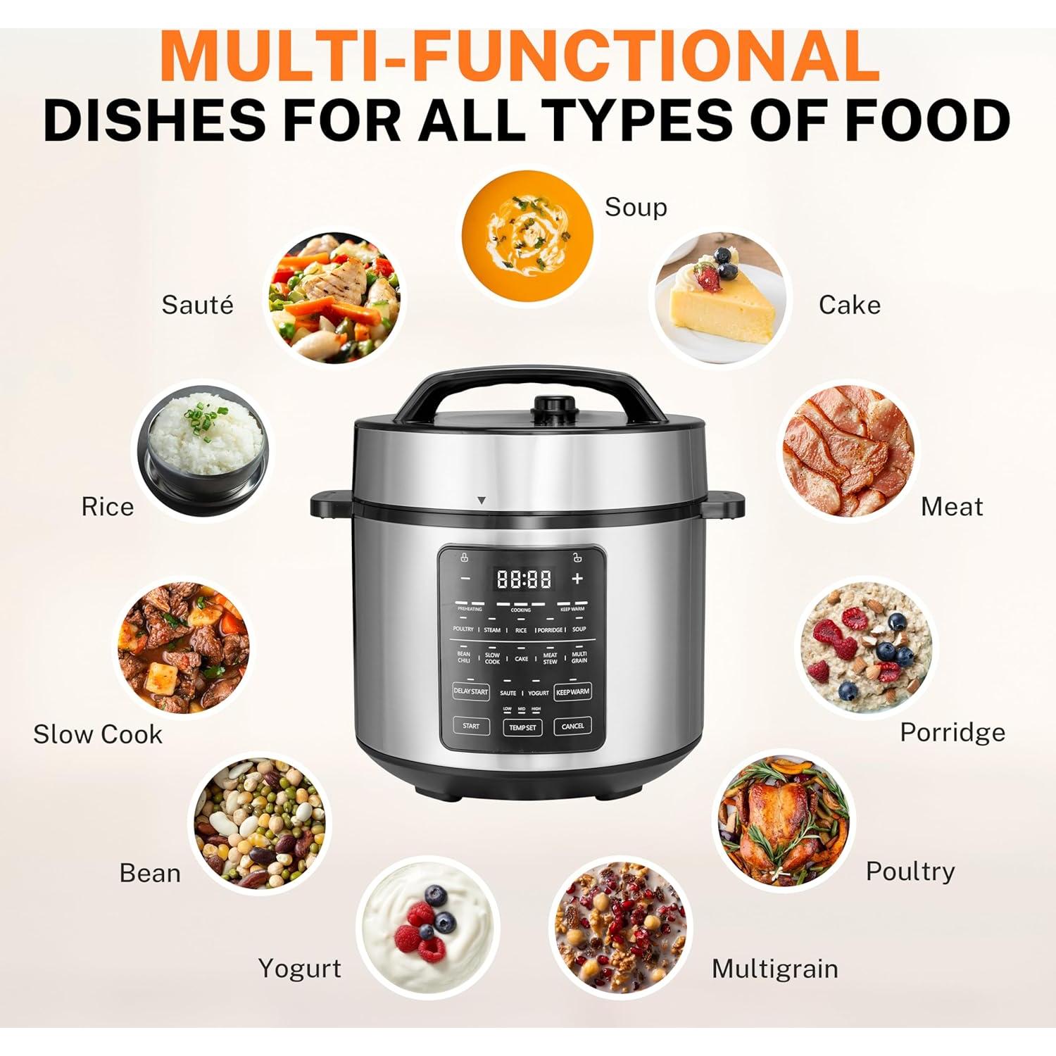 Olla de Presión Eléctrica Simple Deluxe 6QT Acero Inoxidable 12-en-1