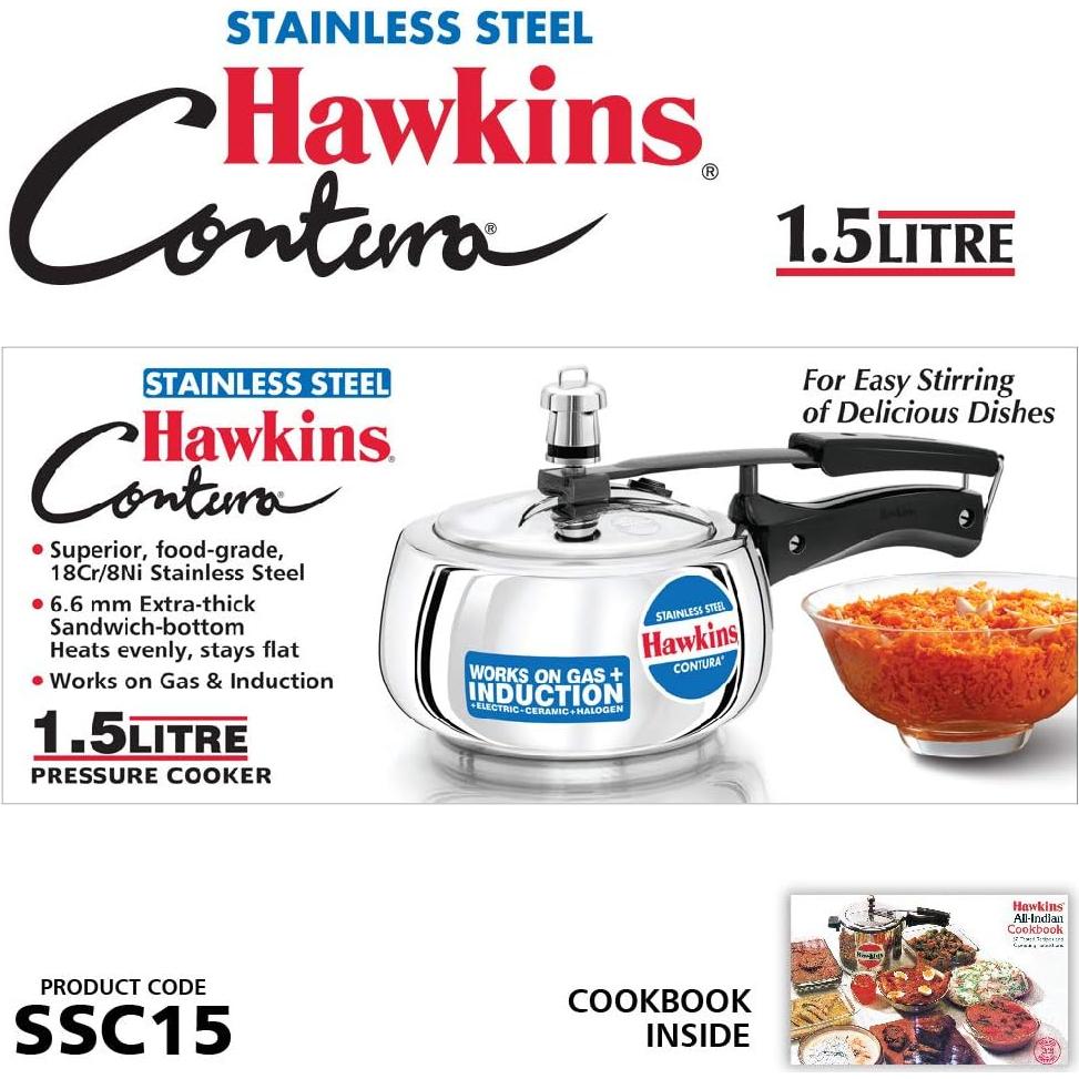 Olla a presión Hawkins 1.5L acero inoxidable compatible inducción