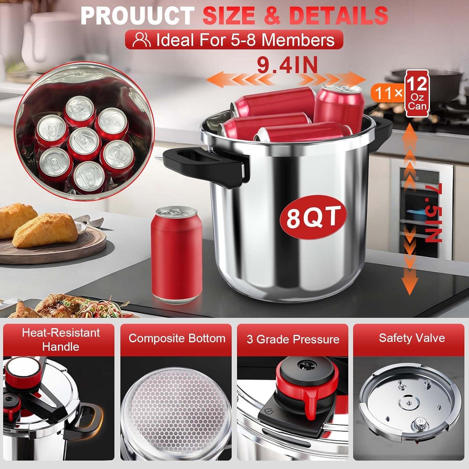 Olla de Presión SVKLHY 8 QT Acero Inoxidable 304 3-en-1