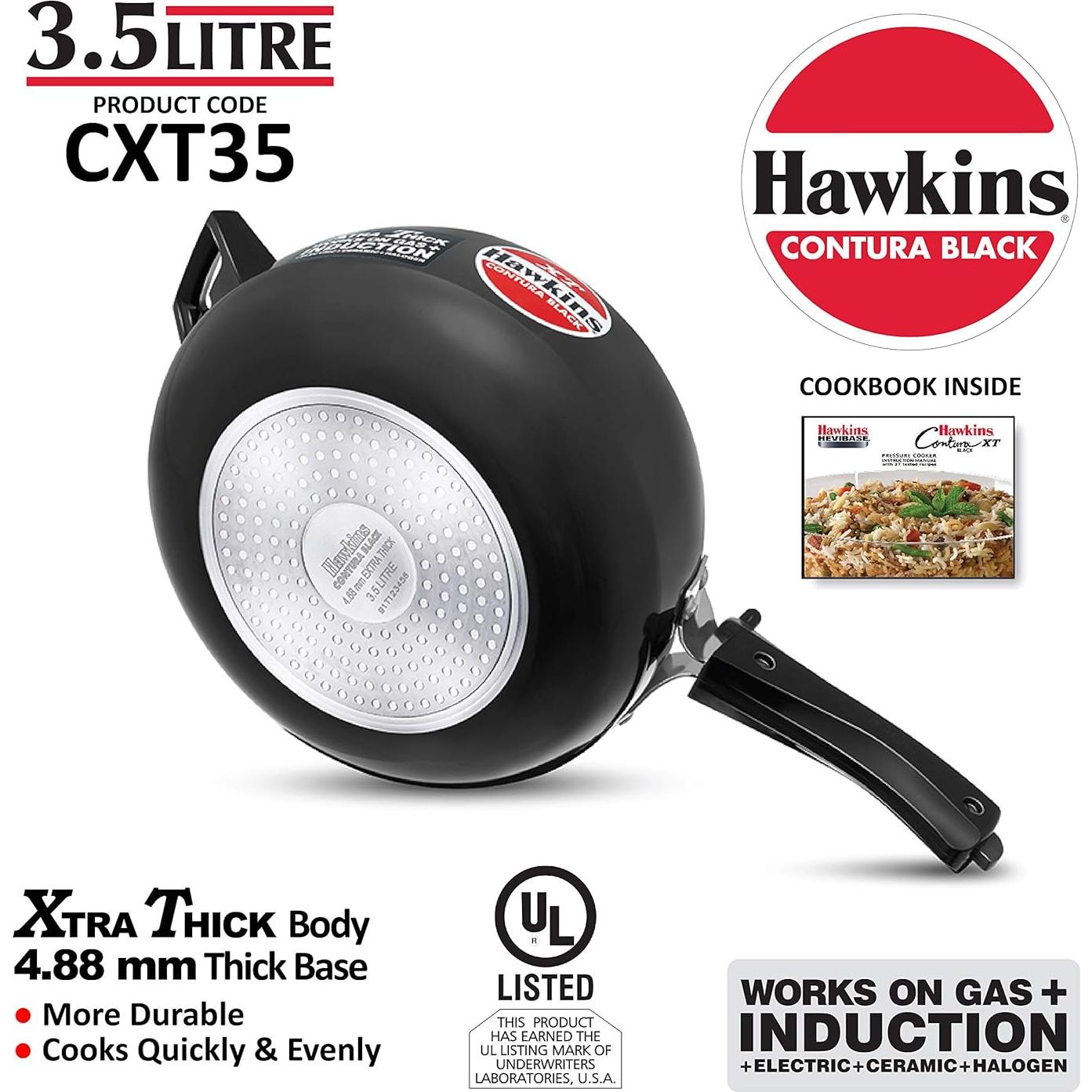 Hawkins Pressure Cooker Contura Hard Anodized Extra Thick Base for Induction, 3.5 L (Black)