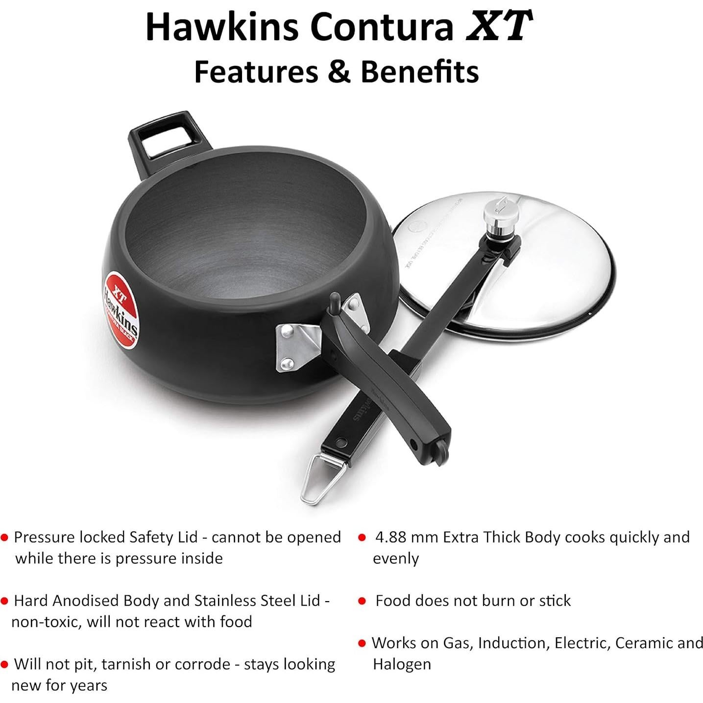 Hawkins Pressure Cooker Contura Hard Anodized Extra Thick Base for Induction, 3.5 L (Black)