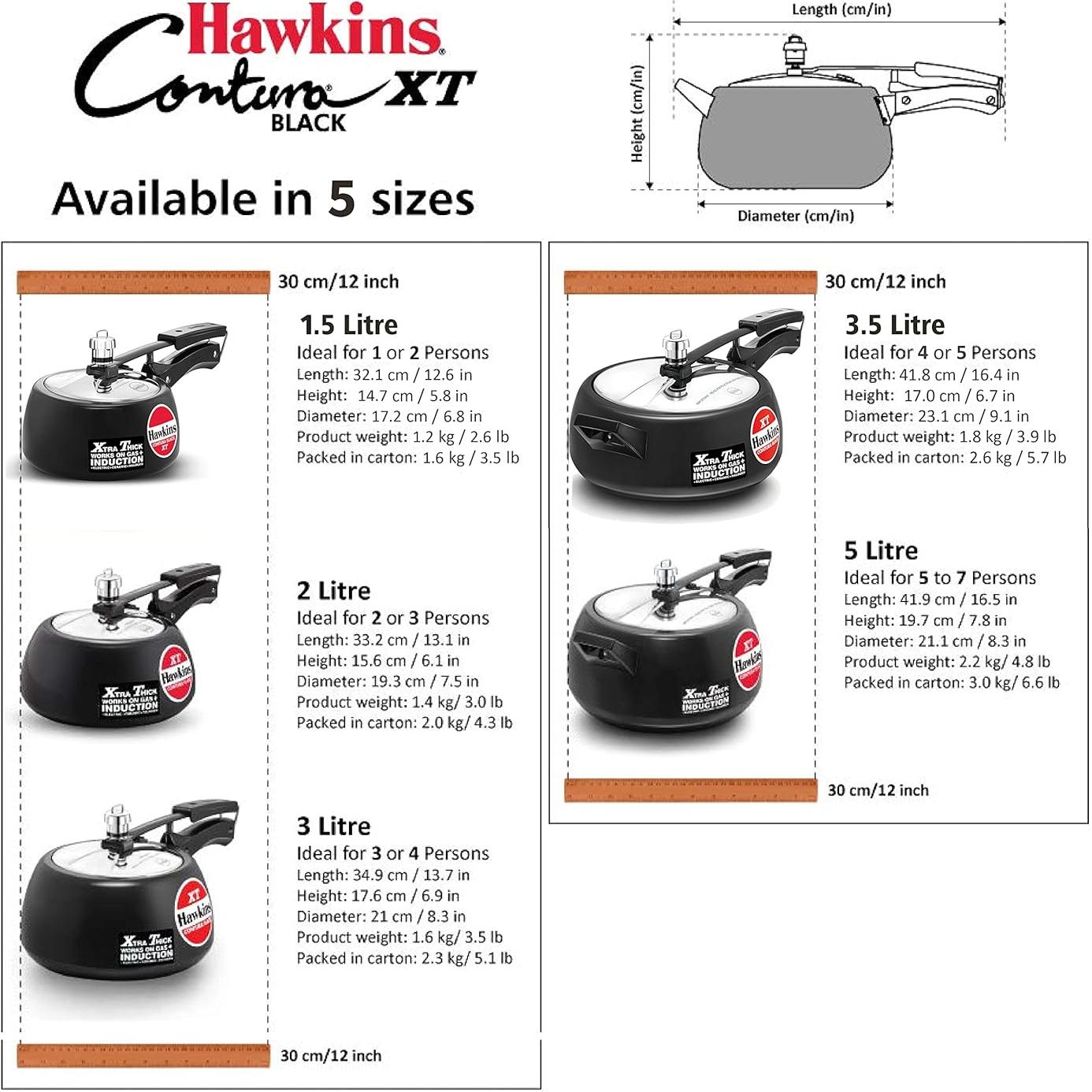 Hawkins Pressure Cooker Contura Hard Anodized Extra Thick Base for Induction, 3.5 L (Black)