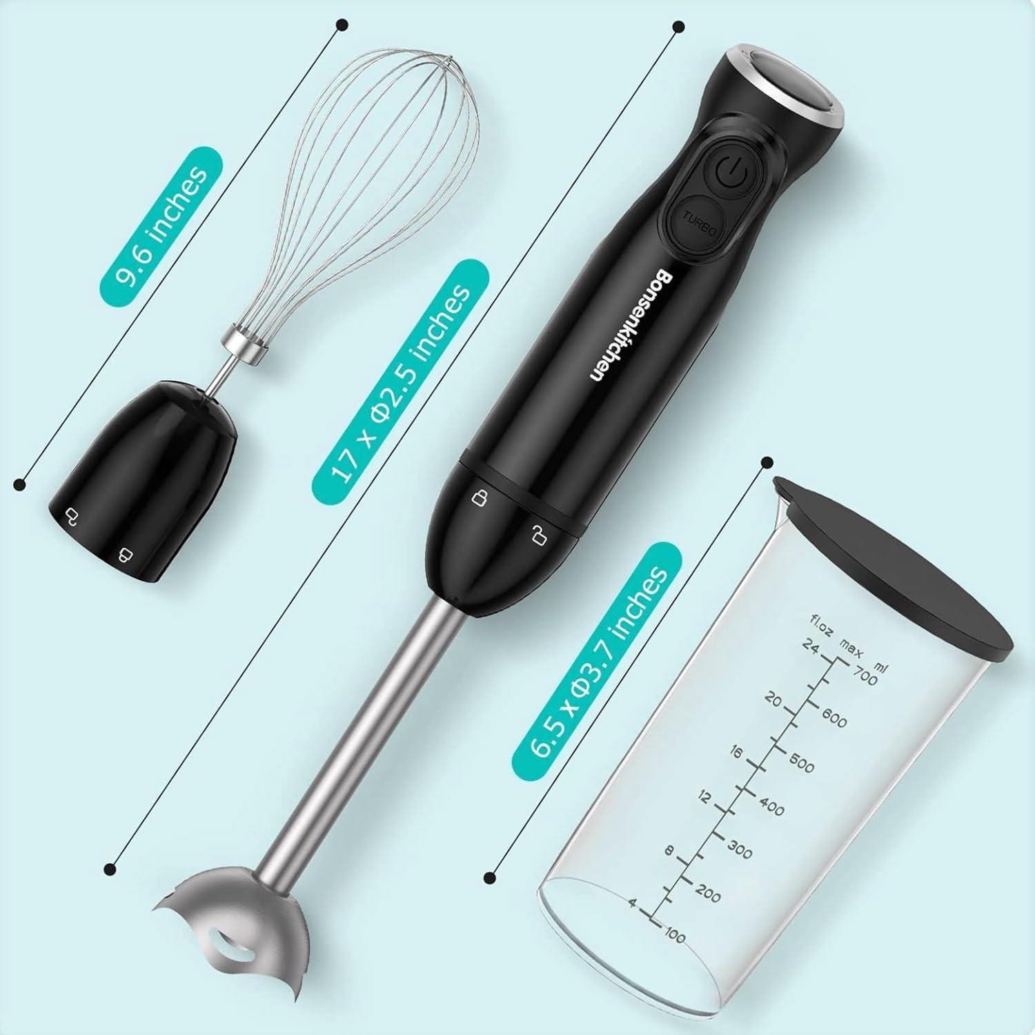 Batidora de Inmersión Bonsenkitchen HB3202, 12 Velocidades, 700ml