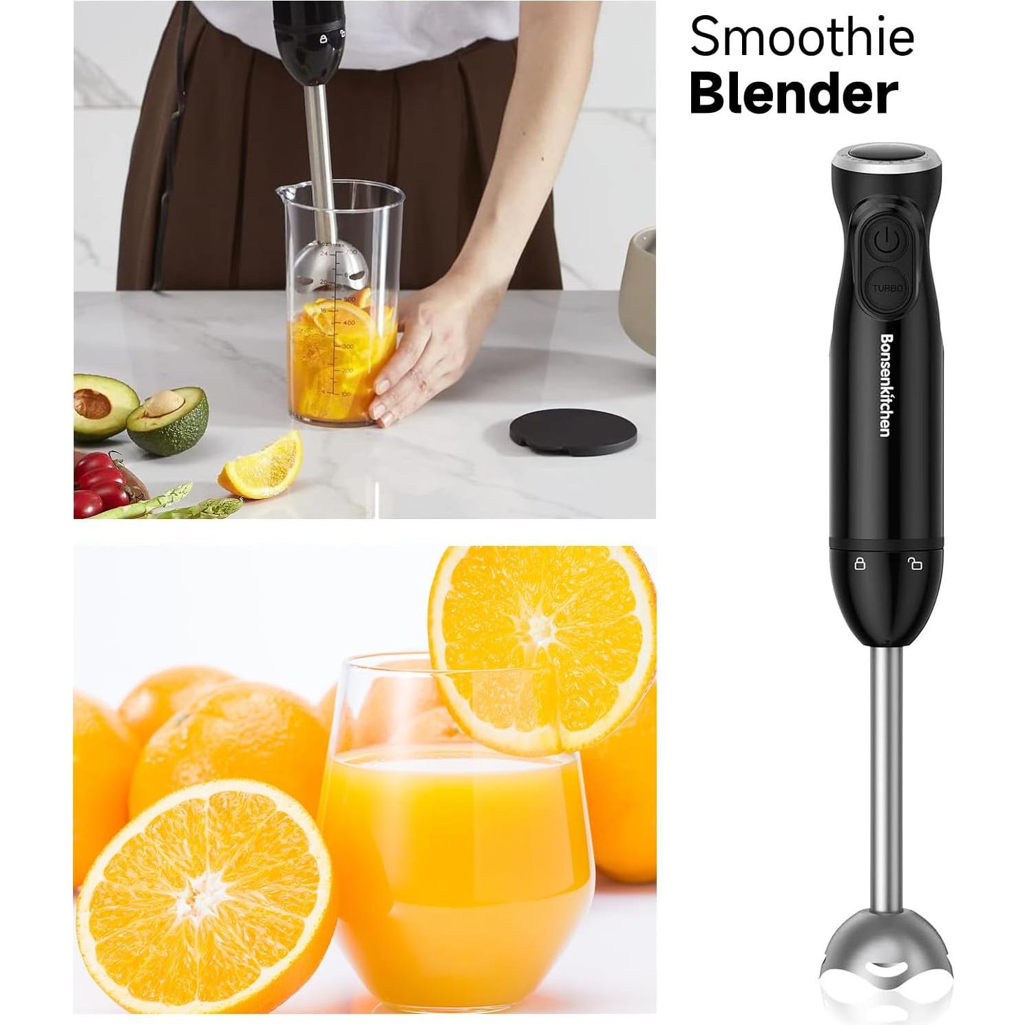 Batidora de Inmersión Bonsenkitchen HB3202, 12 Velocidades, 700ml