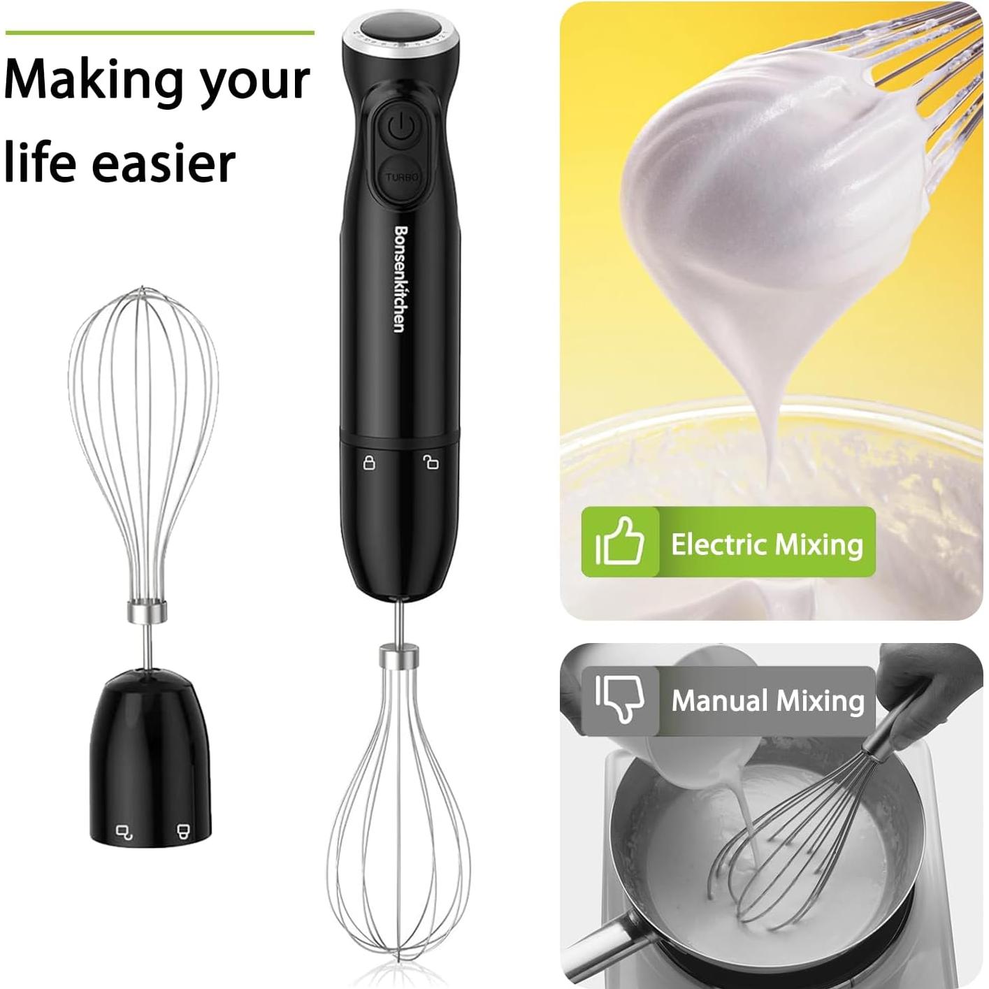 Batidora de Inmersión Bonsenkitchen HB3202, 12 Velocidades, 700ml