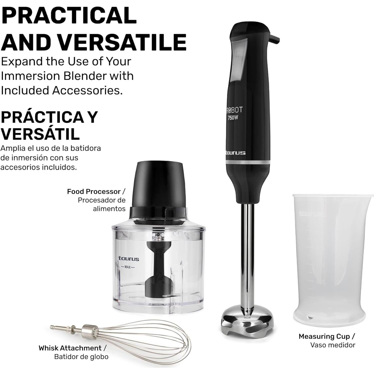 Batidora de Inmersión Taurus ROBOT 500 INOX 500W Accesorios