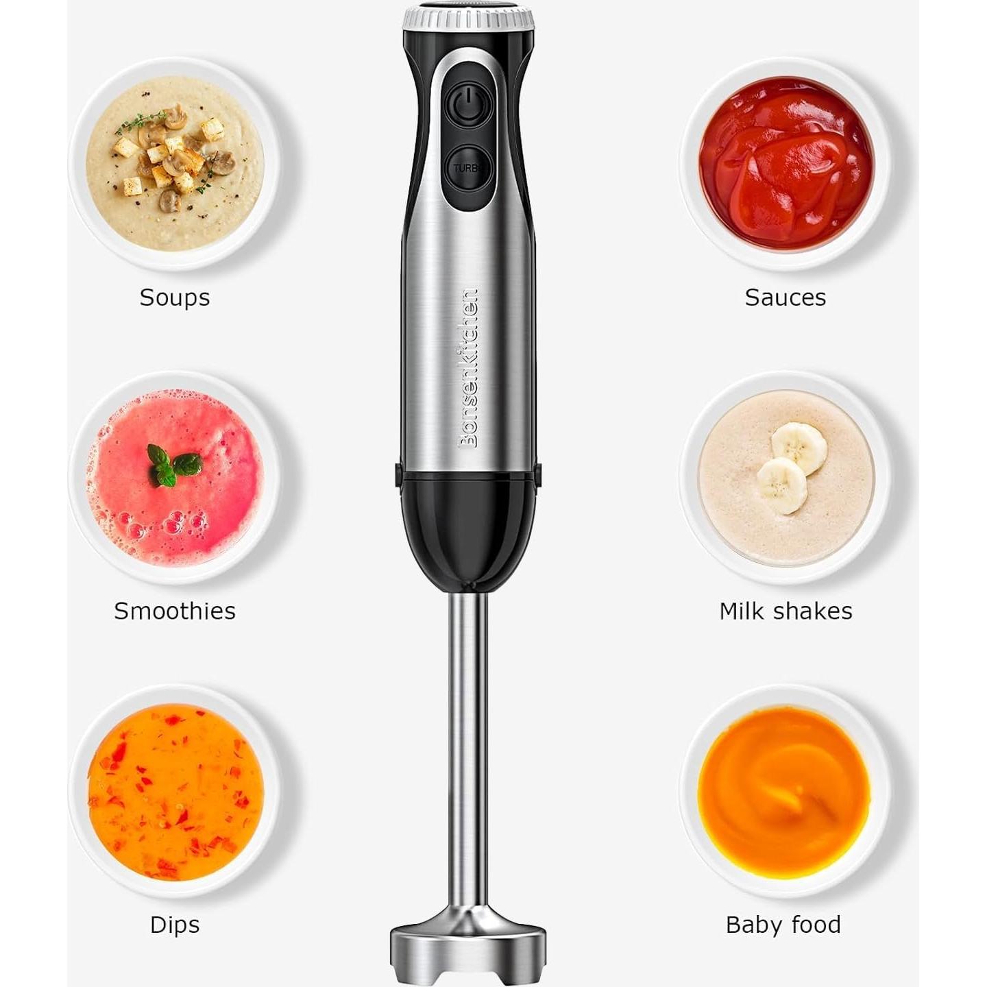 Batidora de Inmersión Bonsenkitchen 500W 20 Velocidades Acero Inoxidable