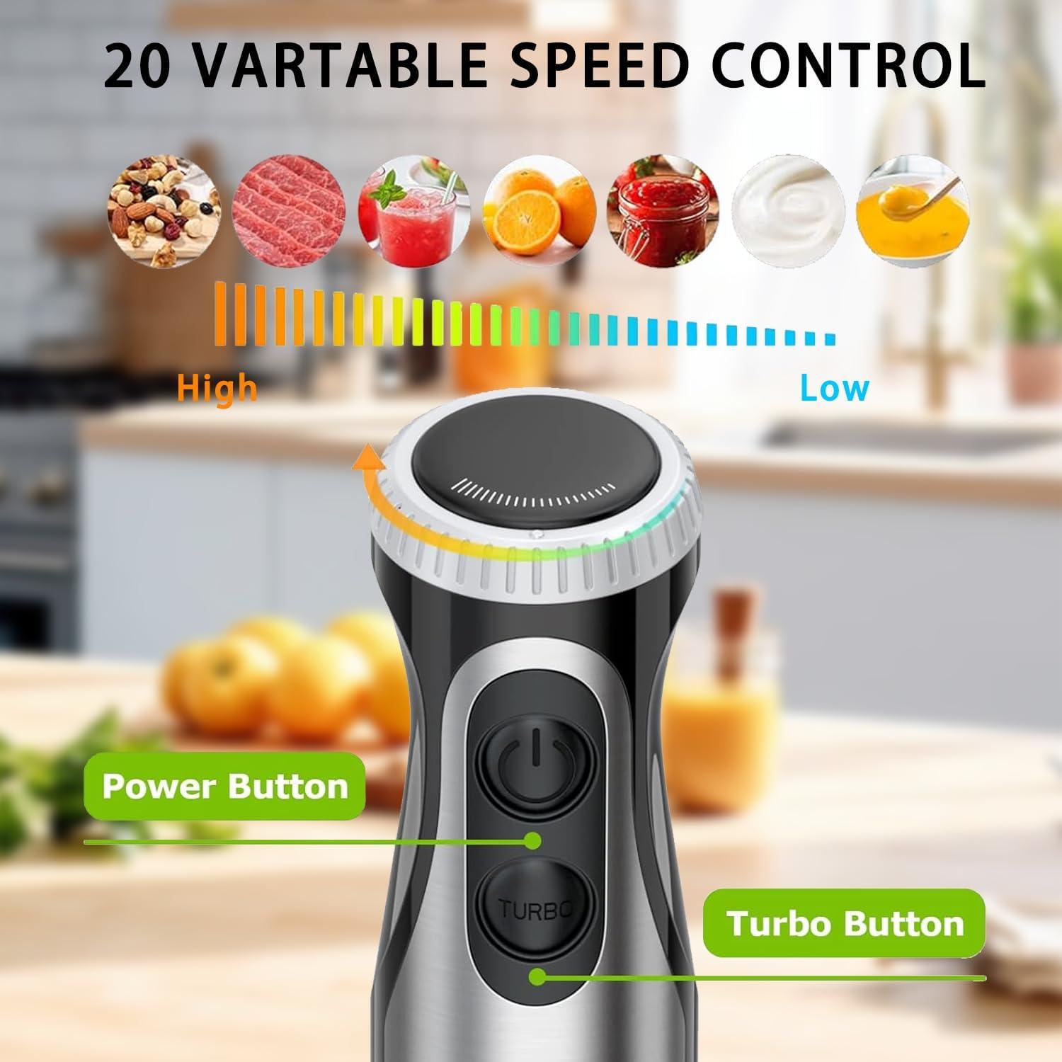 Batidora de Inmersión Bonsenkitchen 500W 20 Velocidades Acero Inoxidable