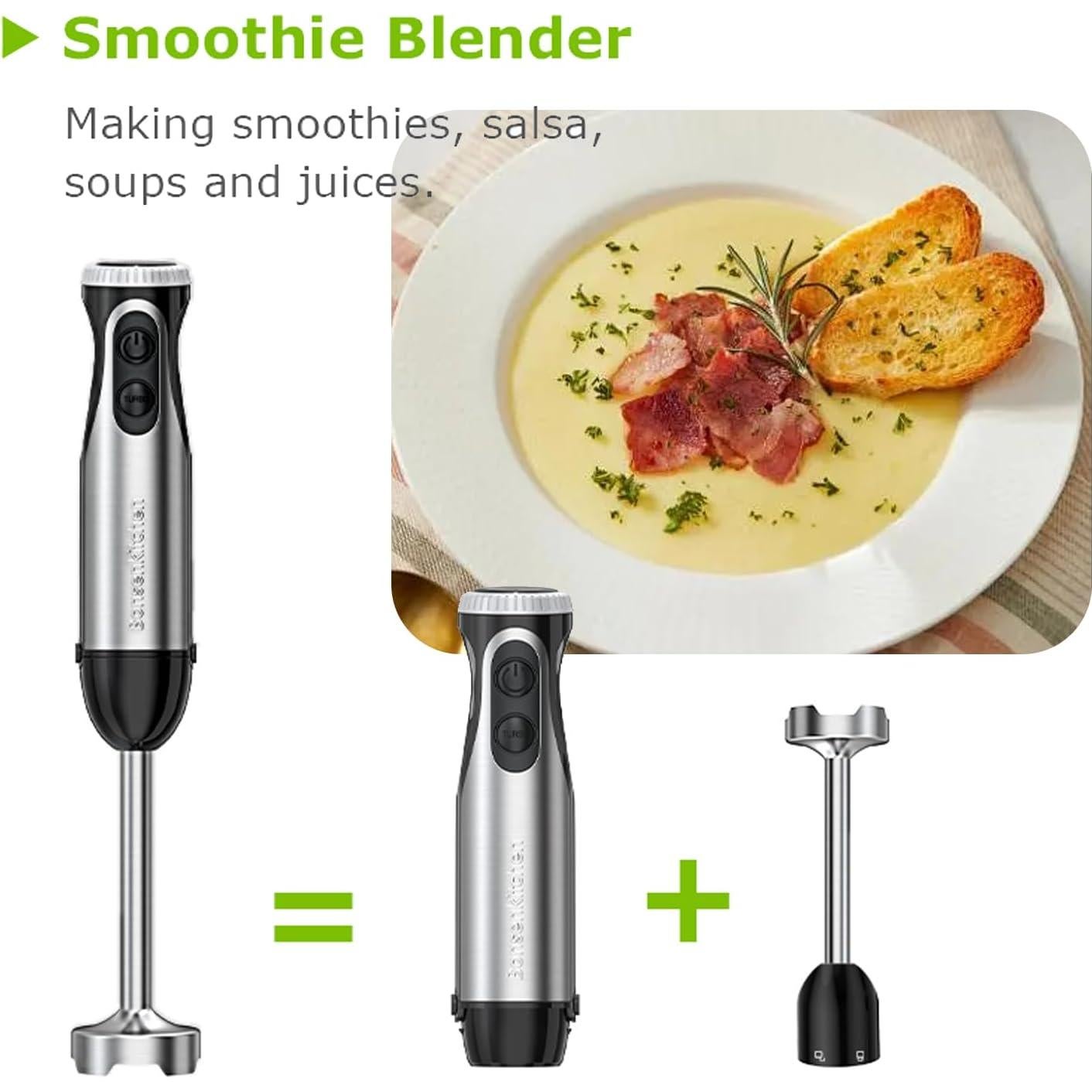 Batidora de Inmersión Bonsenkitchen 500W 20 Velocidades Acero Inoxidable