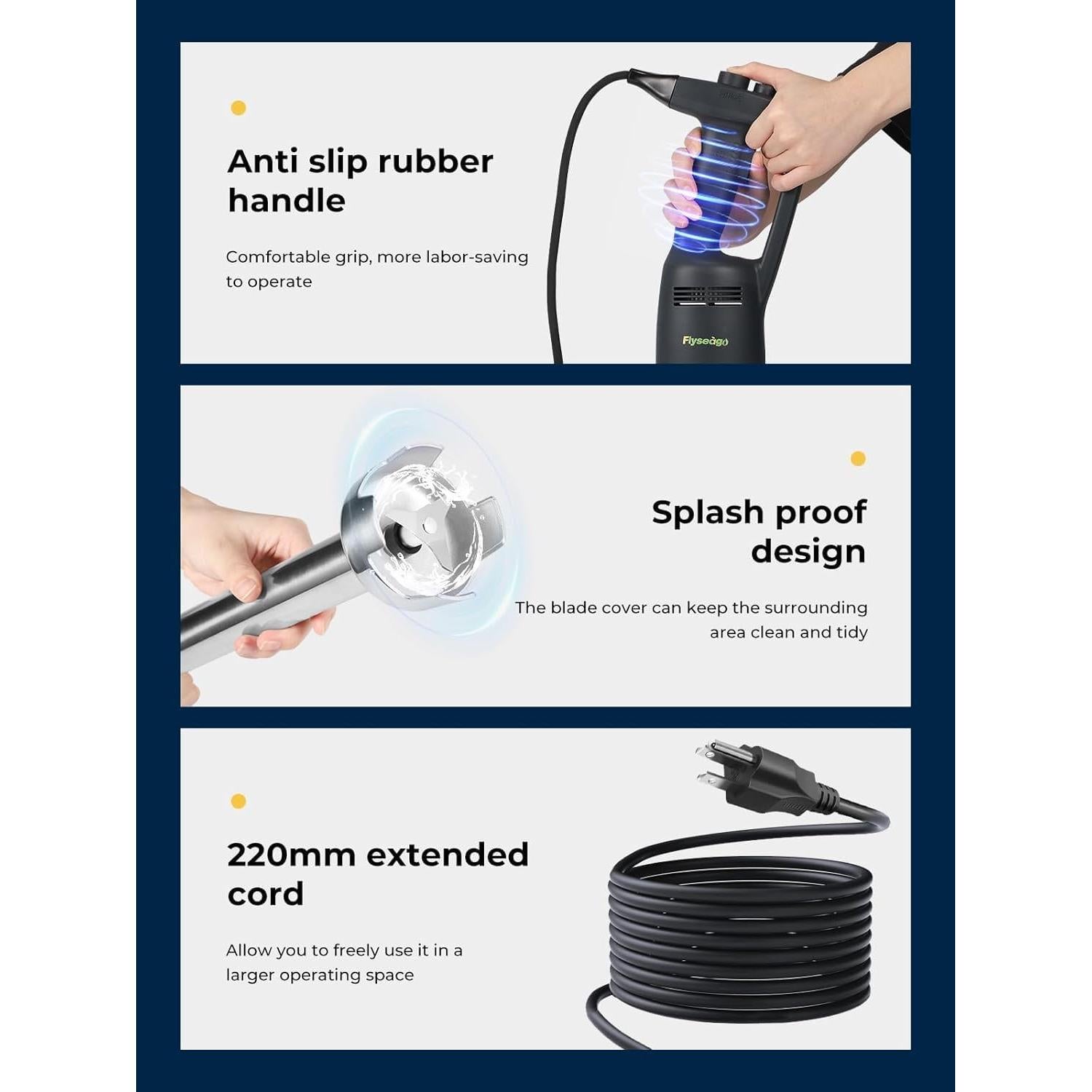 Batidora de Inmersión Flyseago 500W 20" 50L Velocidad Ajustable