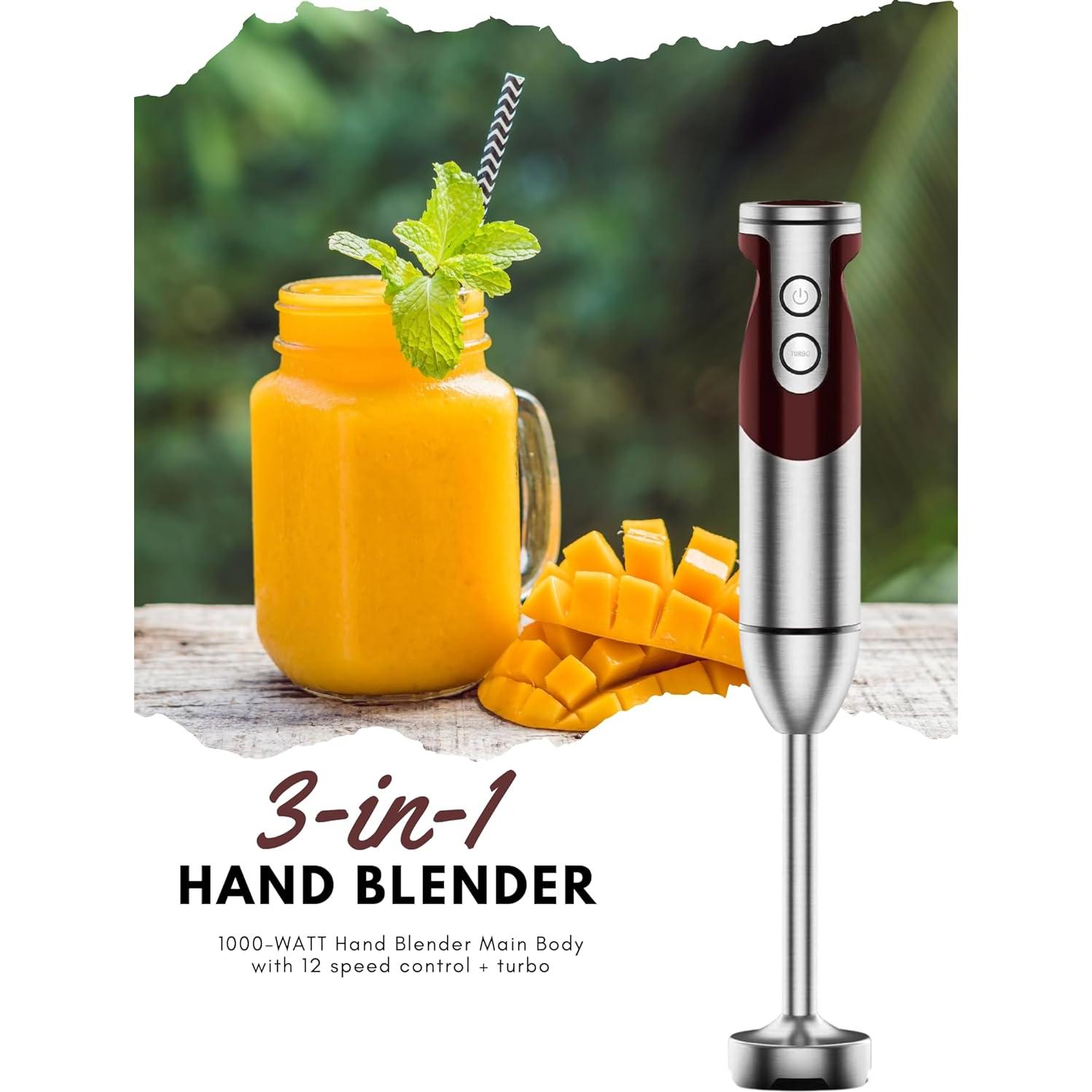 Batidora de Mano Megawise 3-en-1 1000W 12 Velocidades - Negro