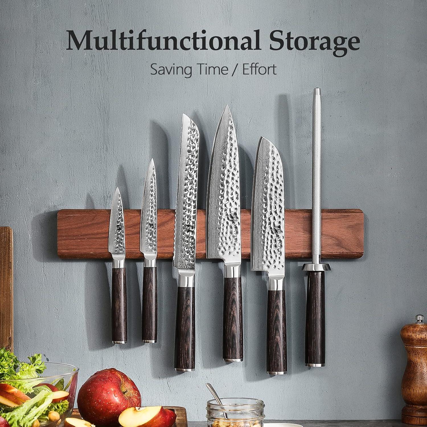 Soporte Magnético para Cuchillos XINZUO de Madera de Nogal 40 cm