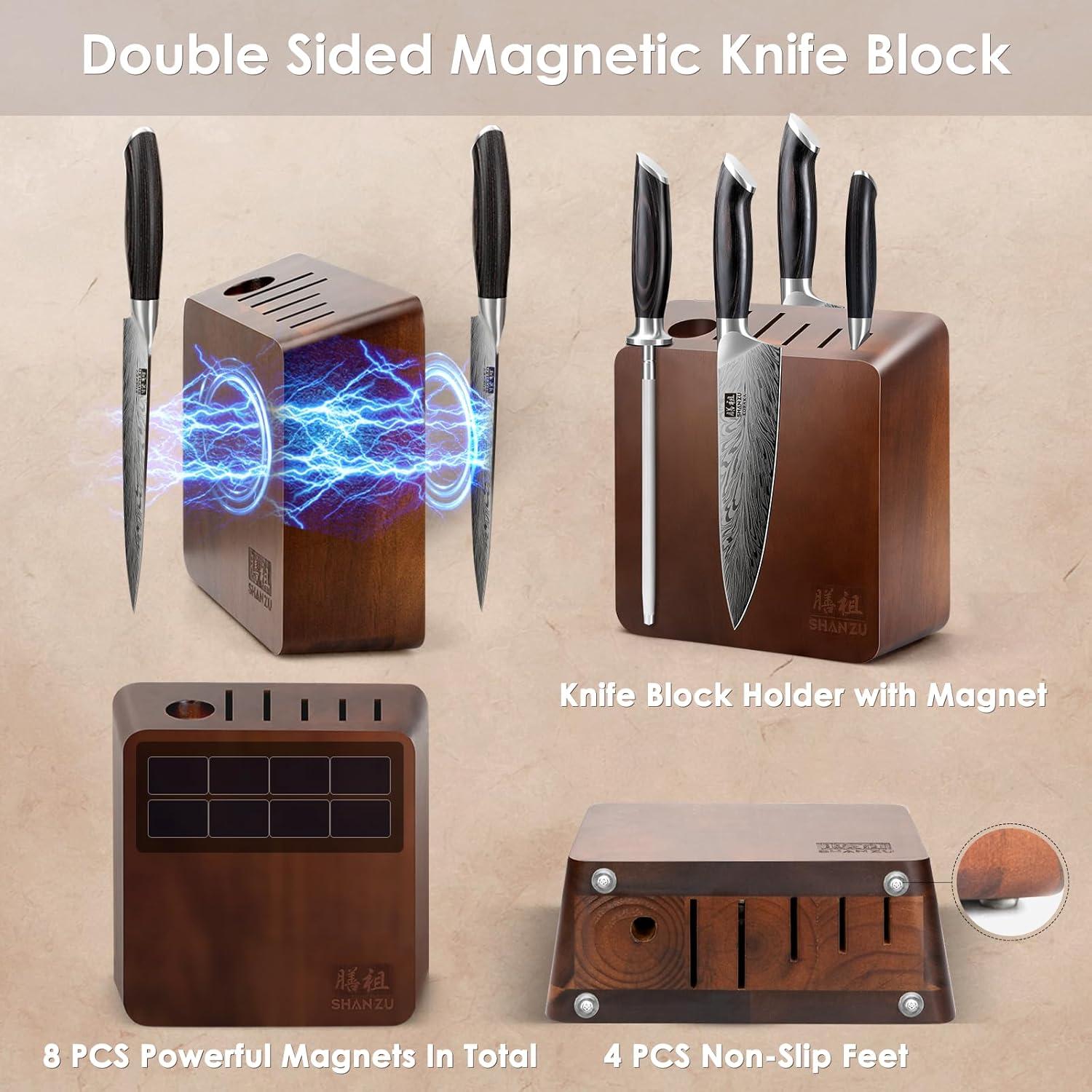 Bloque Magnético para Cuchillos SHAN ZU de Madera Acacia 23.9x9.7 cm