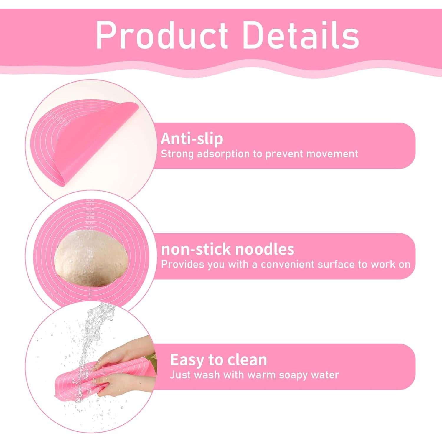 Alfombrilla de Silicona KALIONE 30 cm Redonda Antiadherente Rosa