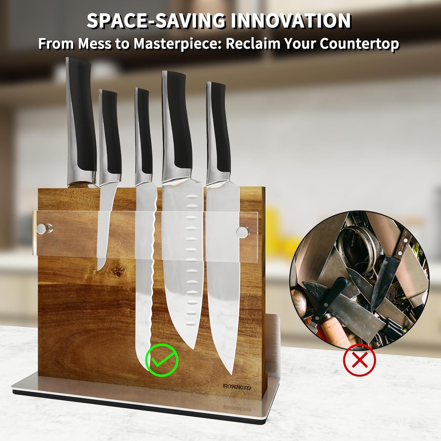 Soporte de cuchillos magnético Brosisincorp de madera acacia 2.1 kg