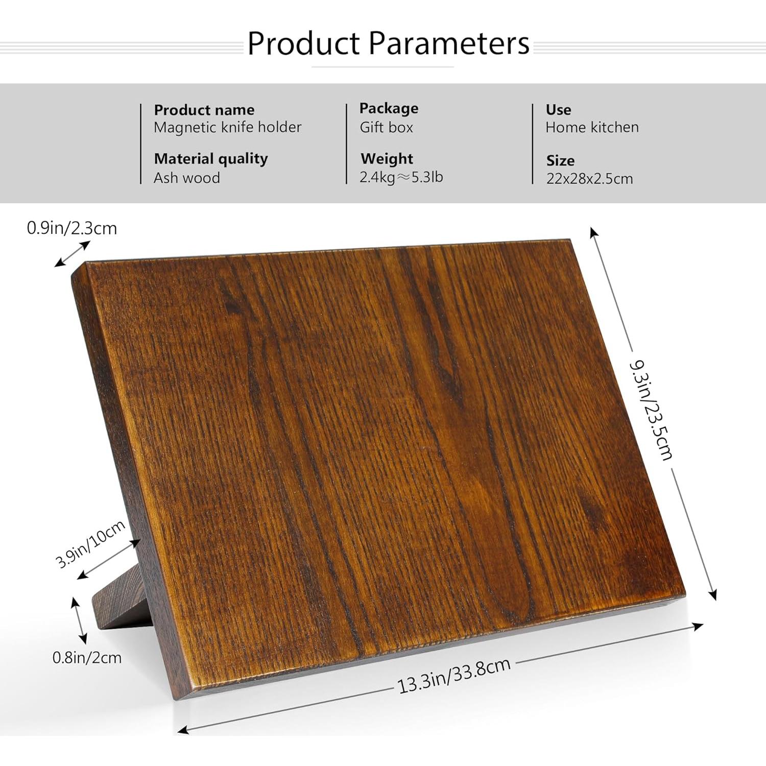 Bloque Magnético para Cuchillos WILDMOK de Madera de Fresno 33.8x23.5cm