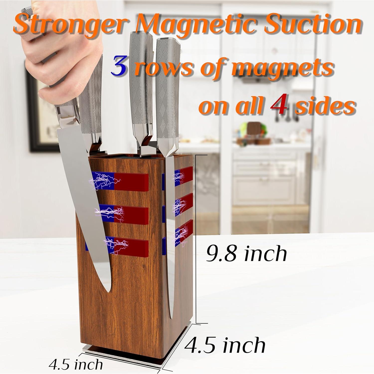 Bloque de cuchillos magnético rotativo Brosisincorp 360° Acacia