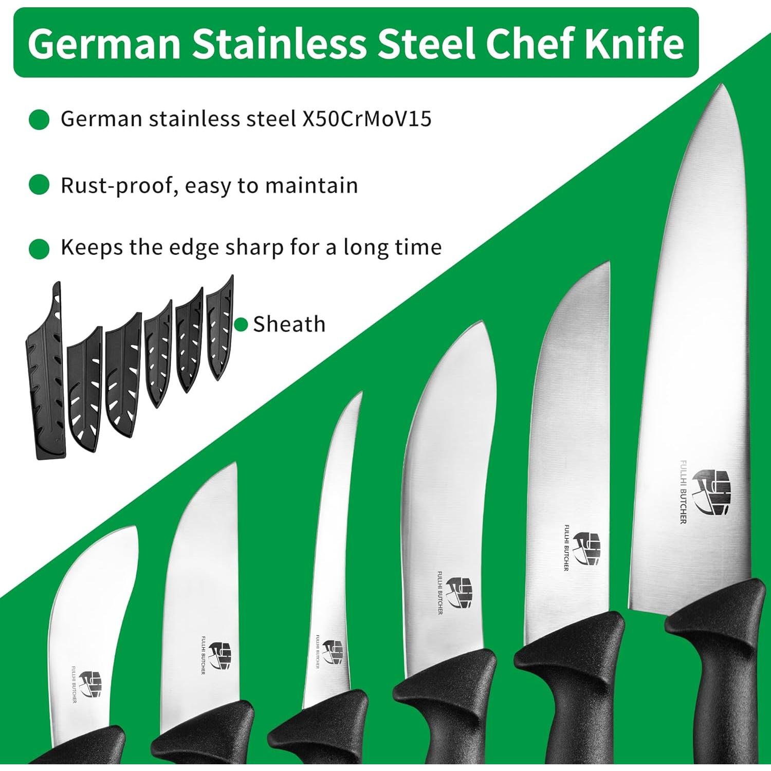 Juego de cuchillos de cocina Fullhi 10" acero inoxidable antideslizante