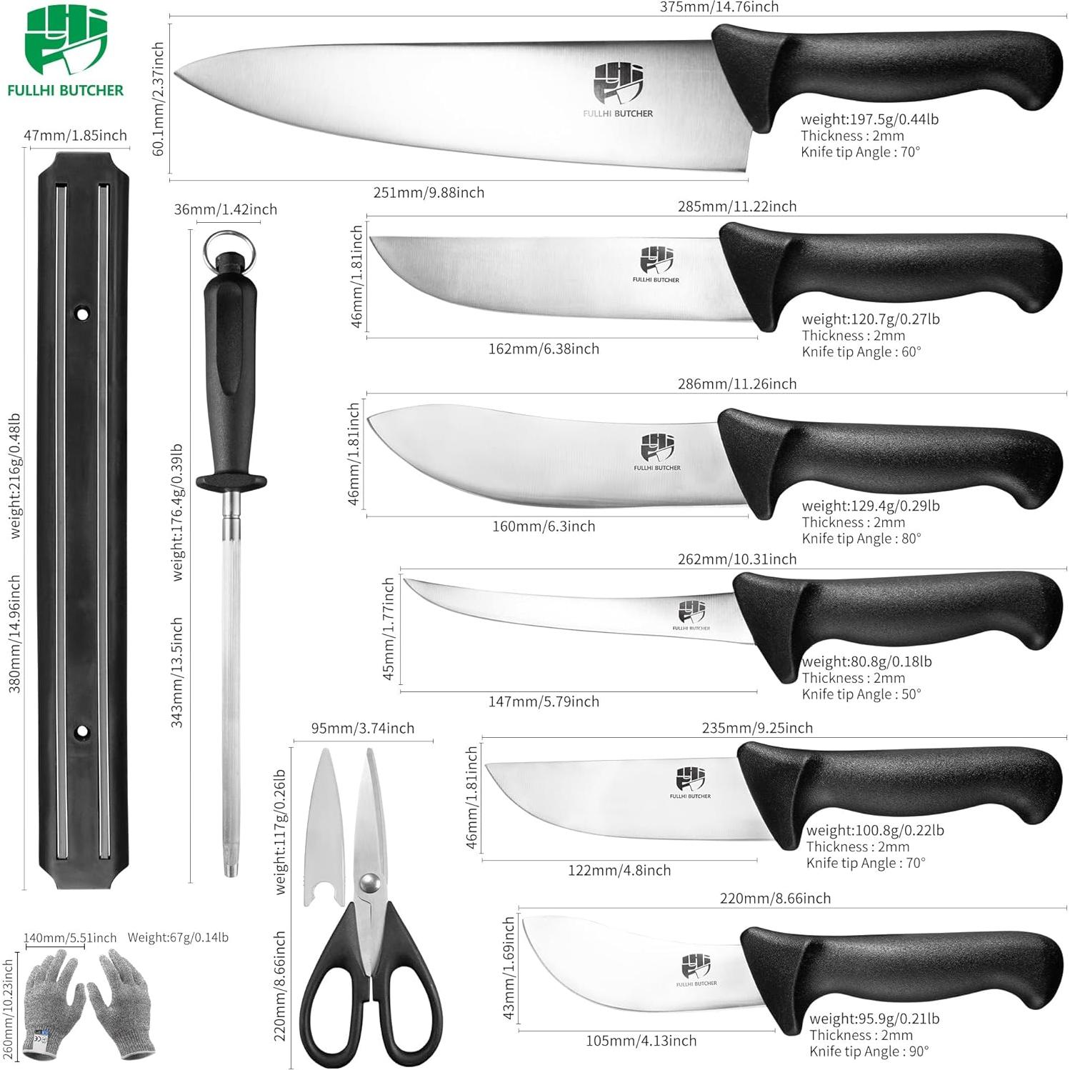 Juego de cuchillos de cocina Fullhi 10" acero inoxidable antideslizante