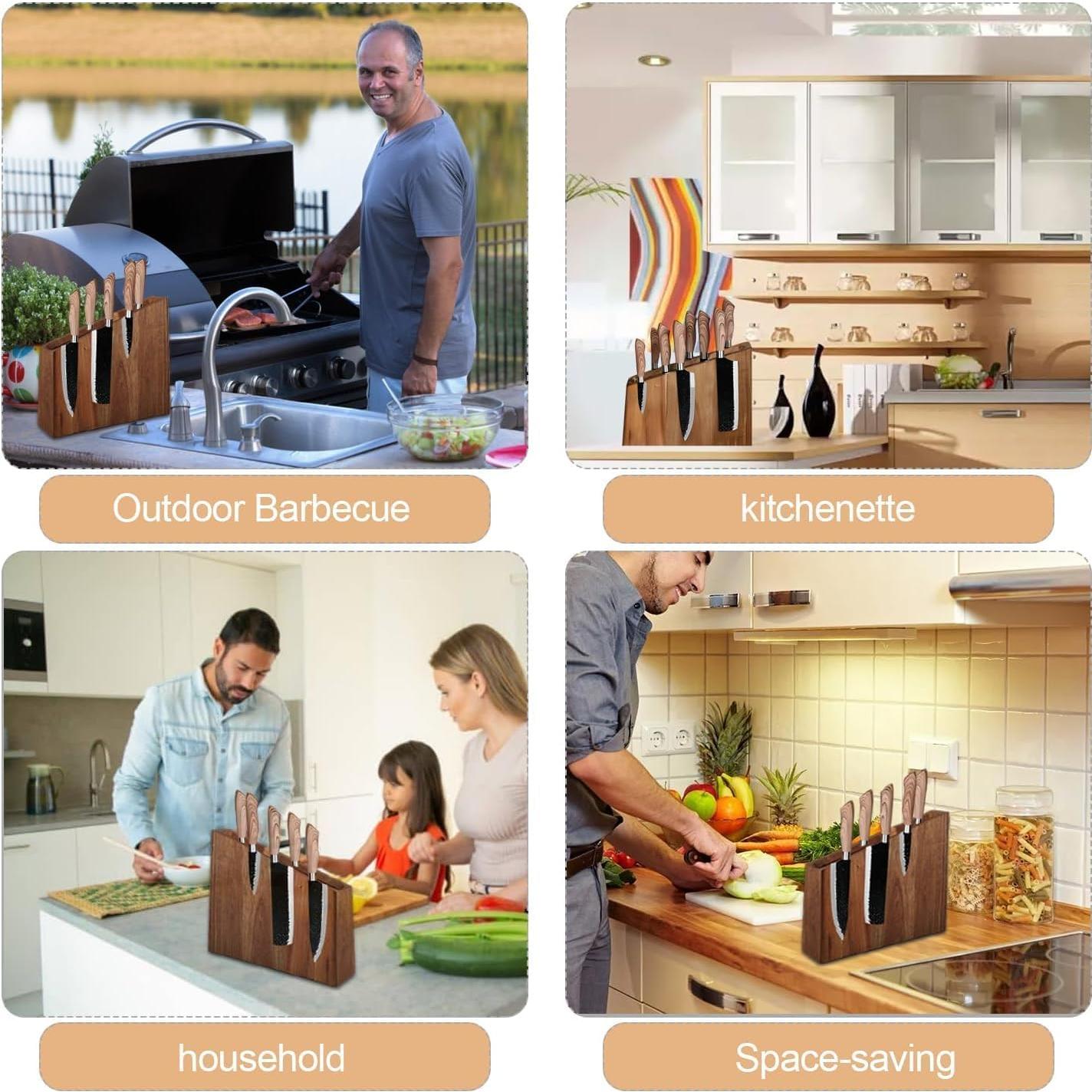 Bloque Magnético para Cuchillos Azauvc de Madera Acacia 12-18 Cuchillos