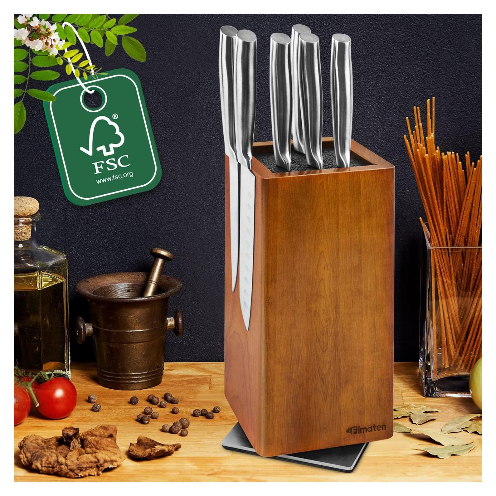 Bloque de Cuchillos Magnético Fimaten de Acacia 360° - Soporte Universal