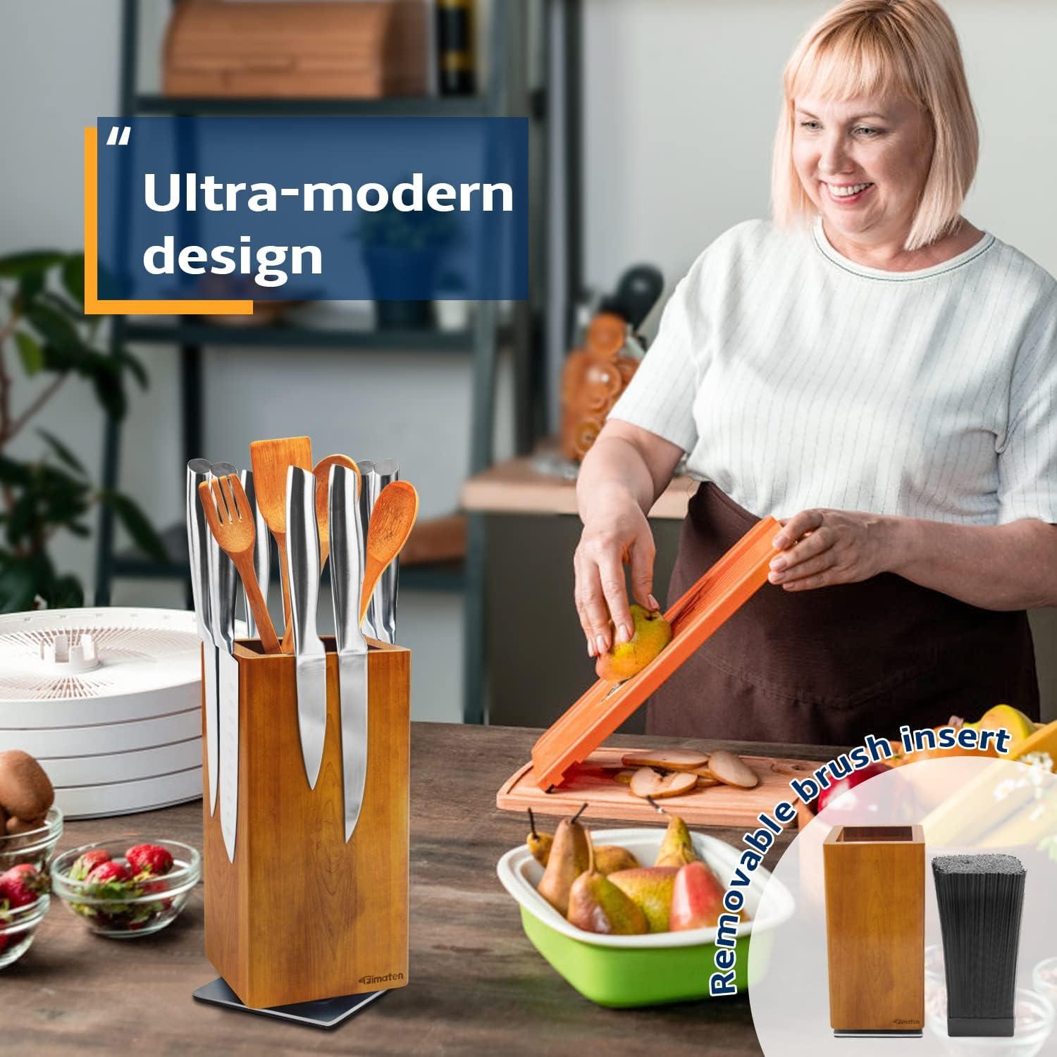 Bloque de Cuchillos Magnético Fimaten de Acacia 360° - Soporte Universal