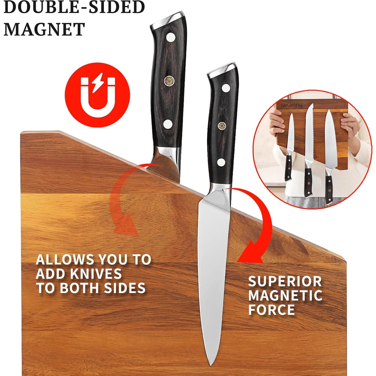 Soporte Magnético para Cuchillos Musifan de Acacia 26.67x25.4cm