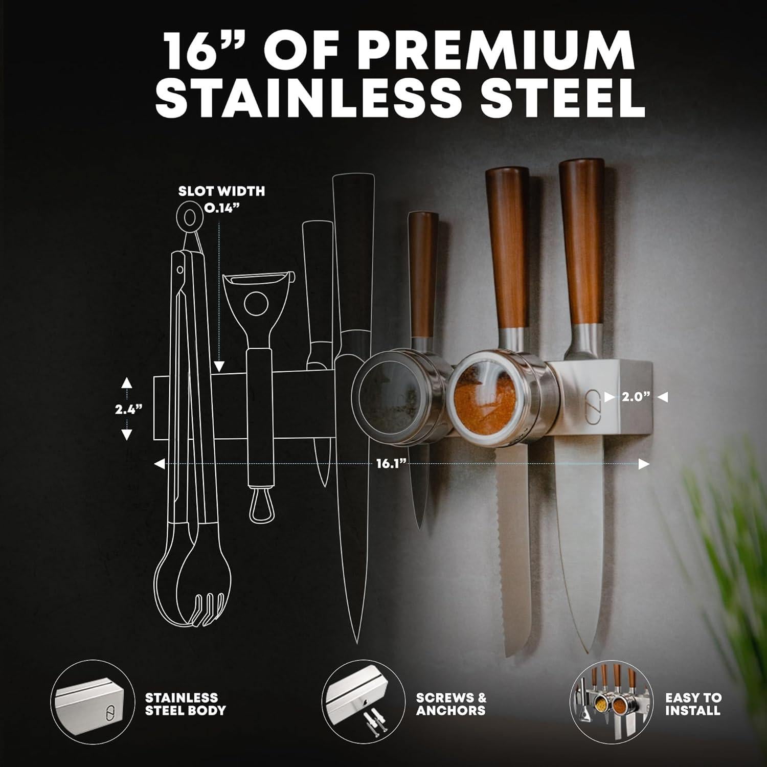 Soporte Magnético para Cuchillos NOVAWARE 40.64 cm Acero Inoxidable