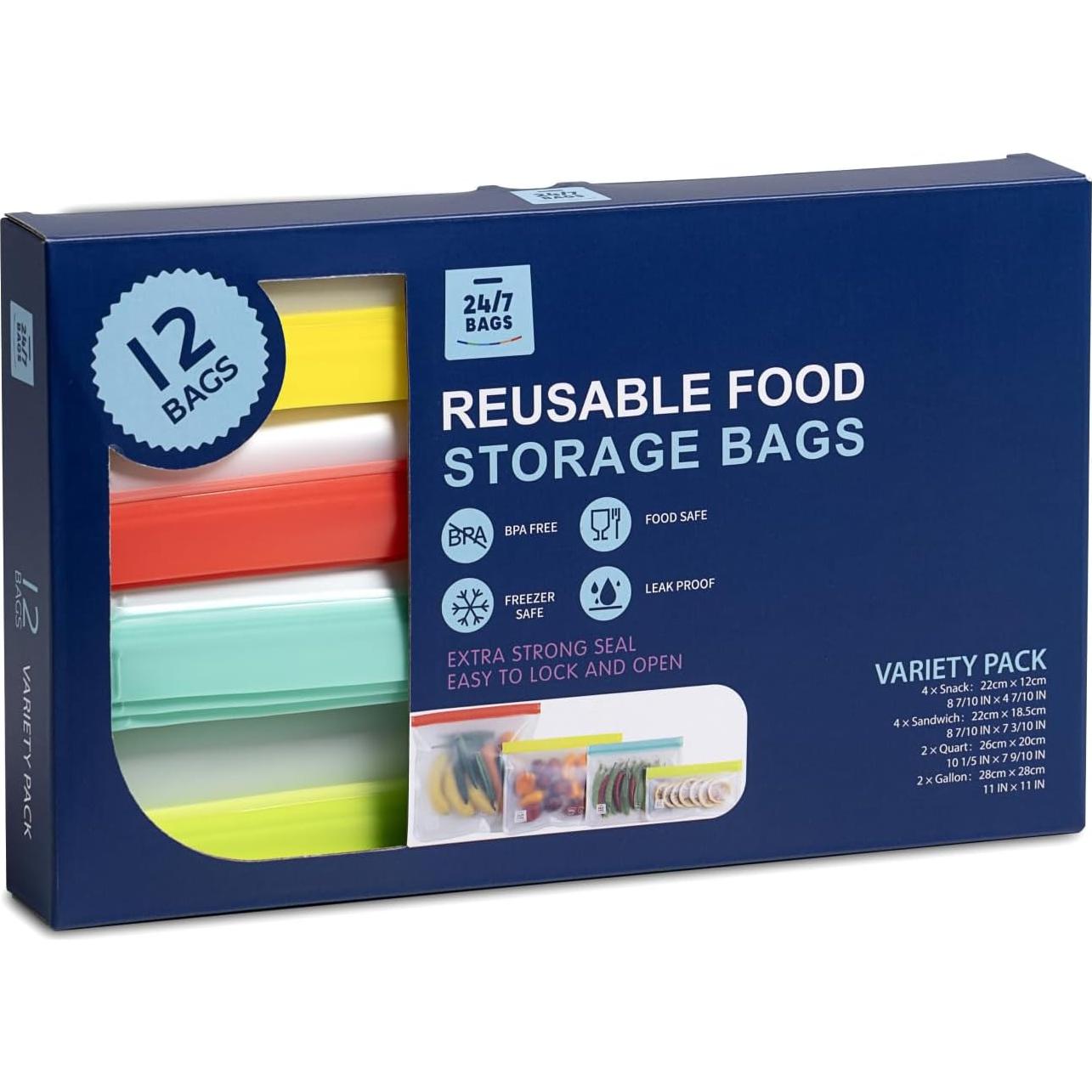 Paquete de 12 Bolsas Reutilizables 24/7 BAGS PEVA Alimentos