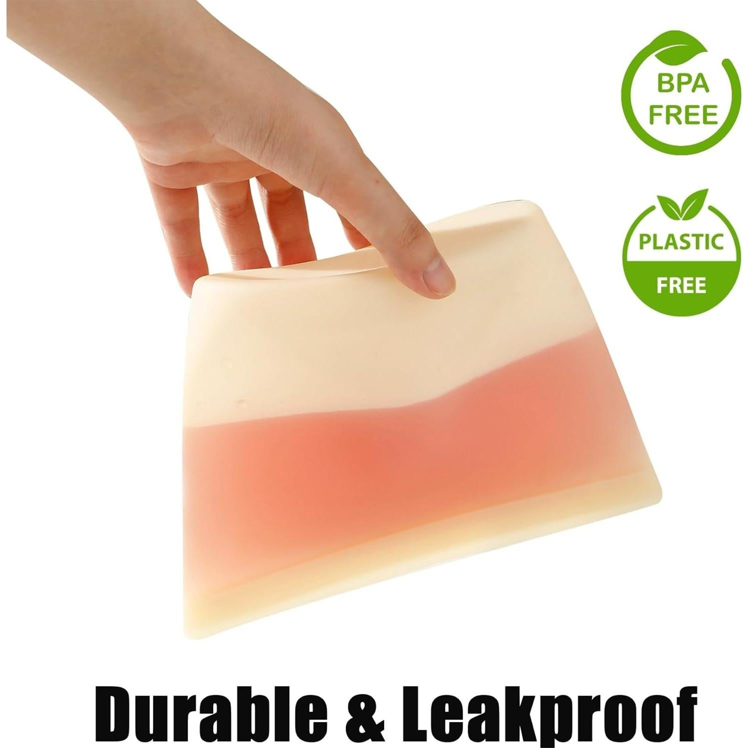 PandaEar 3 Pack Reusable Silicone Food Storage Bags, Sandwich Snack Bags Leakproof BPA Free Dishwasher Safe Food Storage Bags for Snacks, Fruits, Vegetables