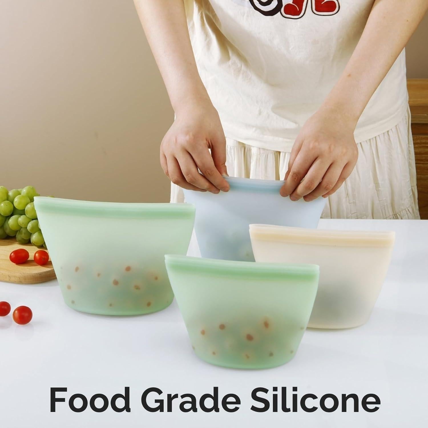 PandaEar 3 Pack Reusable Silicone Food Storage Bags, Sandwich Snack Bags Leakproof BPA Free Dishwasher Safe Food Storage Bags for Snacks, Fruits, Vegetables