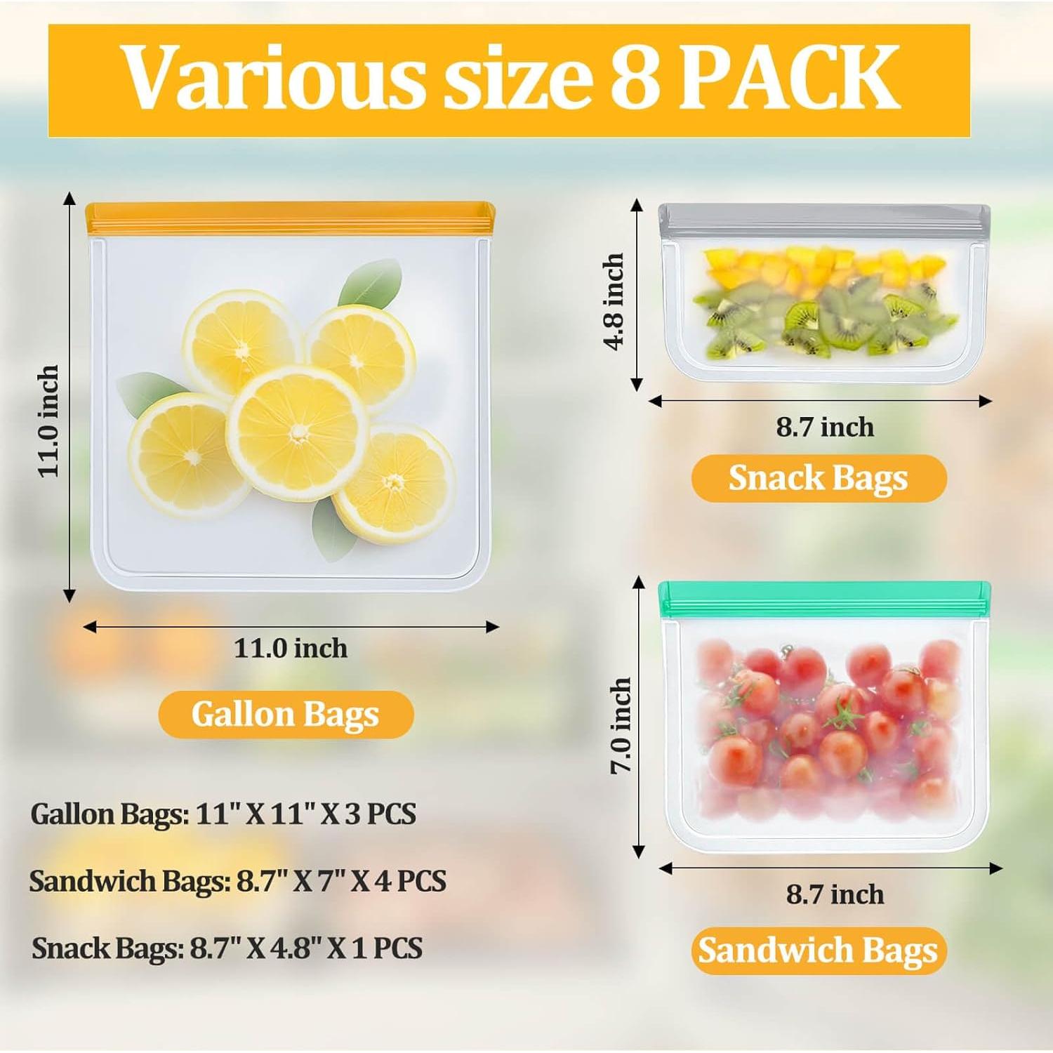 Bolsas Reutilizables DGDUBRB 8 Piezas para Alimentos 3 Galones