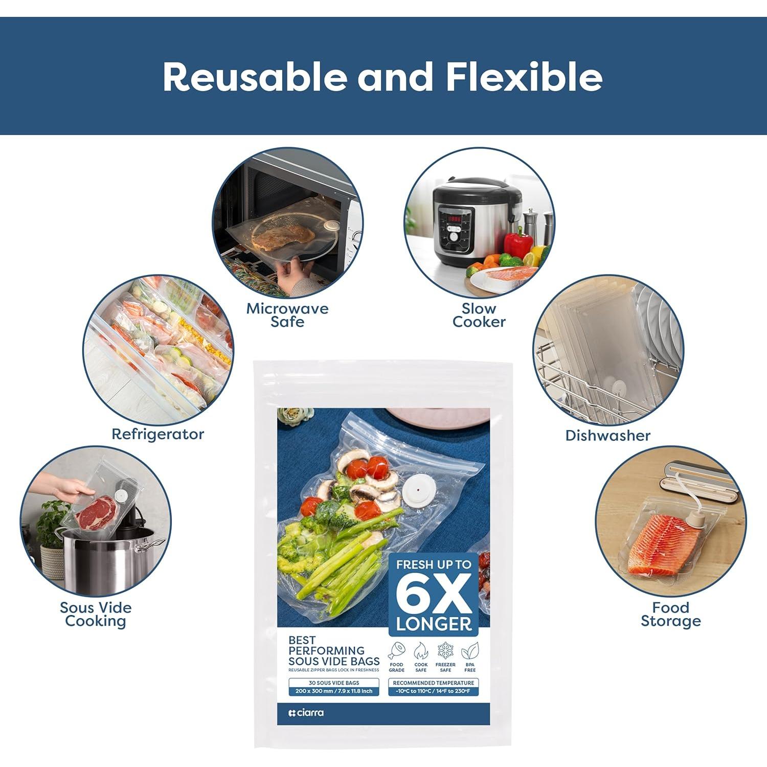 Bolsas de Sellado al Vacío Reutilizables CIARRA 30 Pcs 20.32x30.48 cm