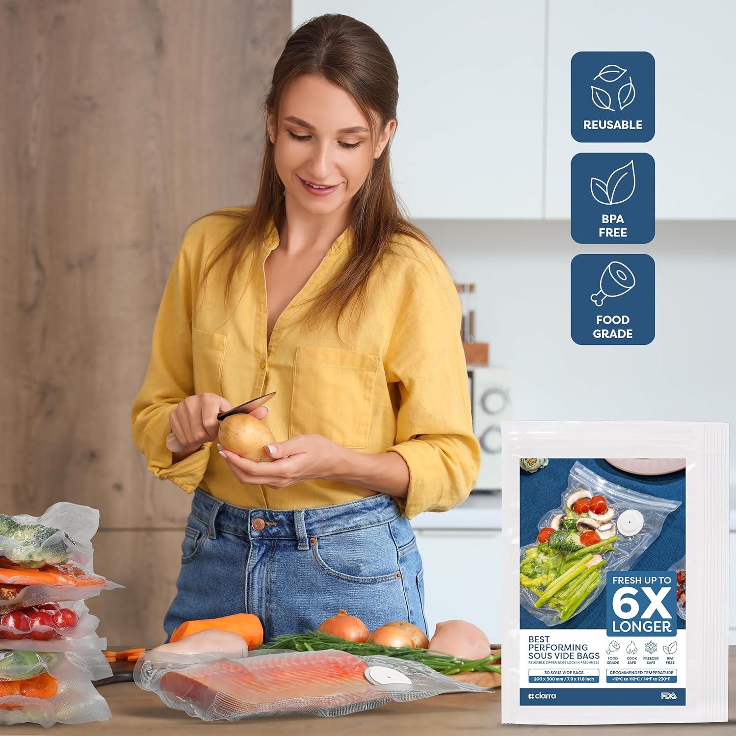 Bolsas de Sellado al Vacío Reutilizables CIARRA 30 Pcs 20.32x30.48 cm