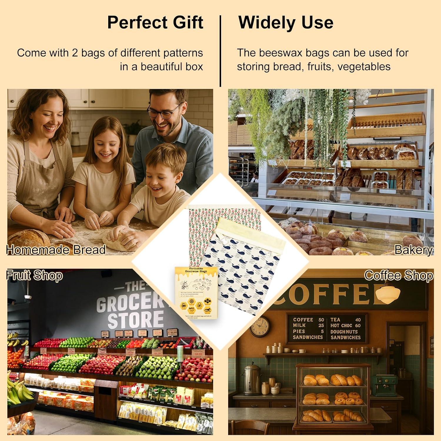 Bolsas de Cera de Abeja NOSTOSON XL 33x43cm Reutilizables (2 Pzs)