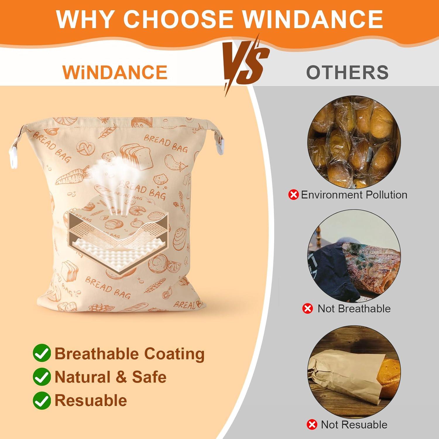 Bolsas de Pan Reutilizables WiNDANCE - 2 Unidades XL 43x33cm