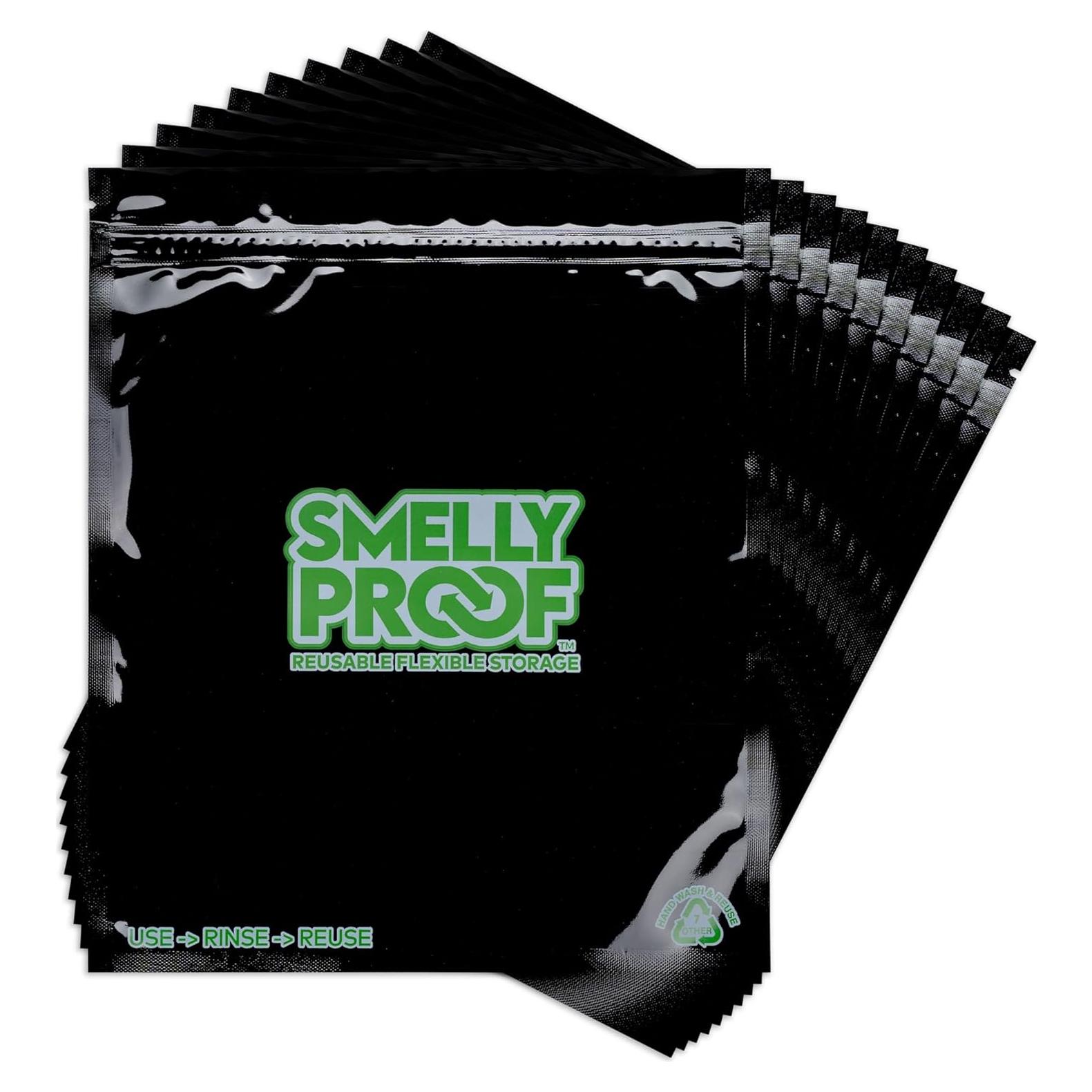 10 Bolsas Reutilizables Smelly Proof Negras 8.5" x 10" a Prueba de Olores
