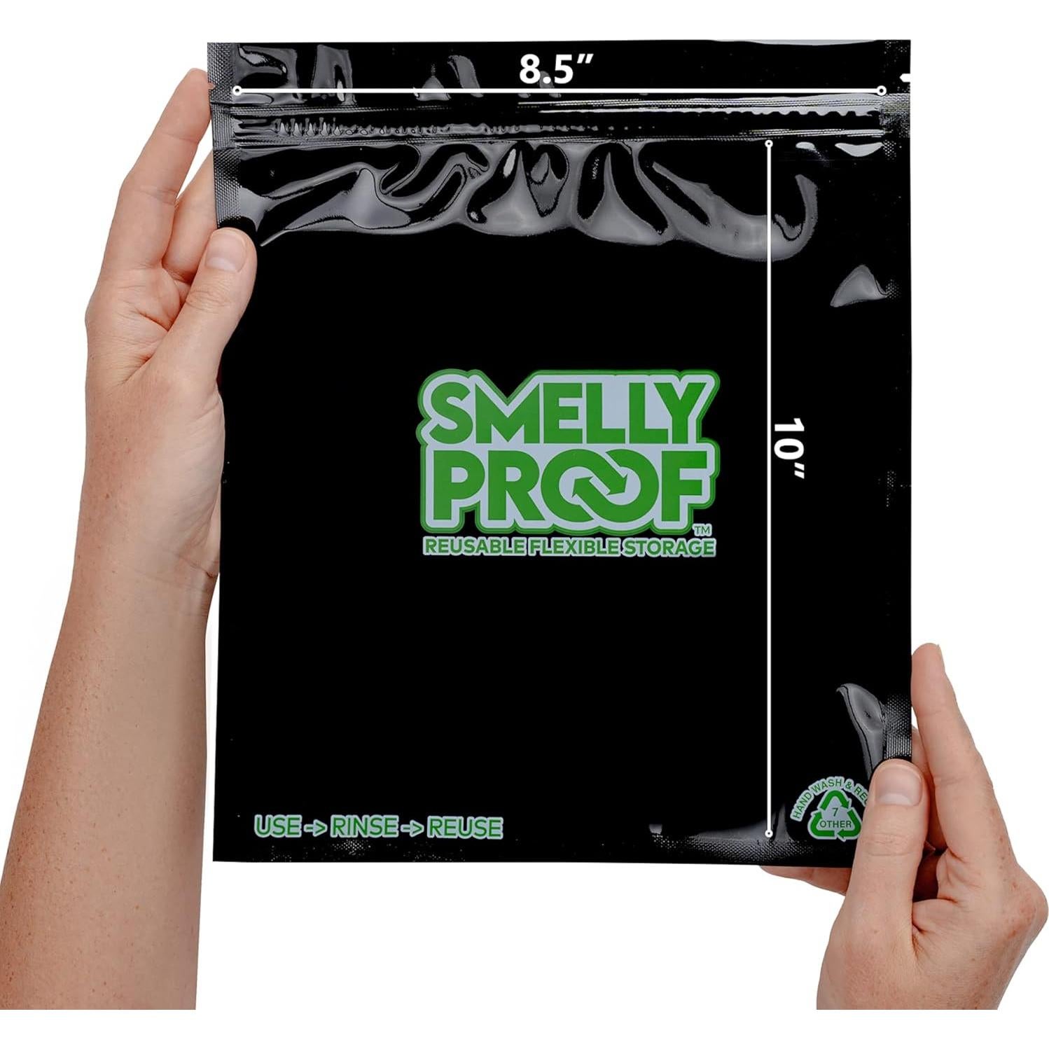 10 Bolsas Reutilizables Smelly Proof Negras 8.5" x 10" a Prueba de Olores