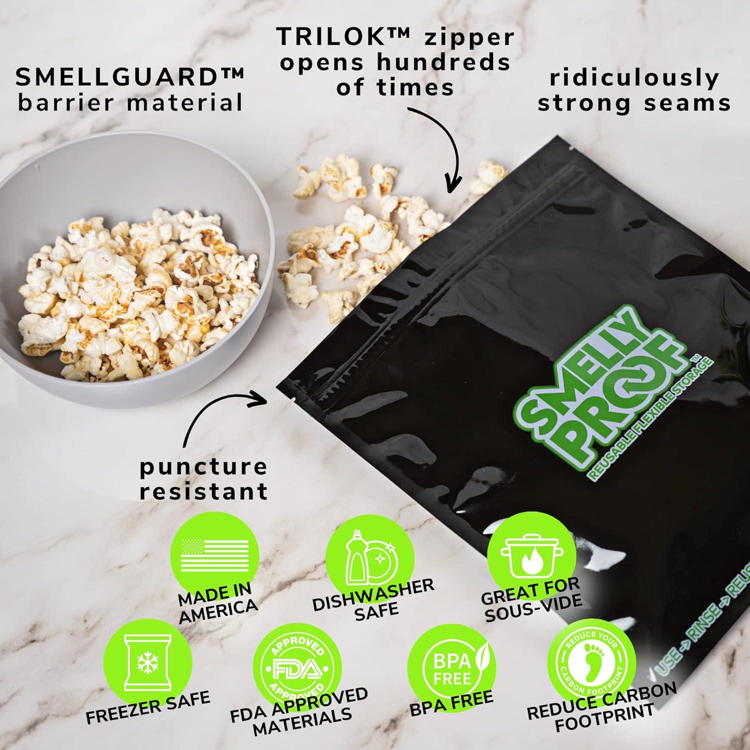 10 Bolsas Reutilizables Smelly Proof Negras 8.5" x 10" a Prueba de Olores