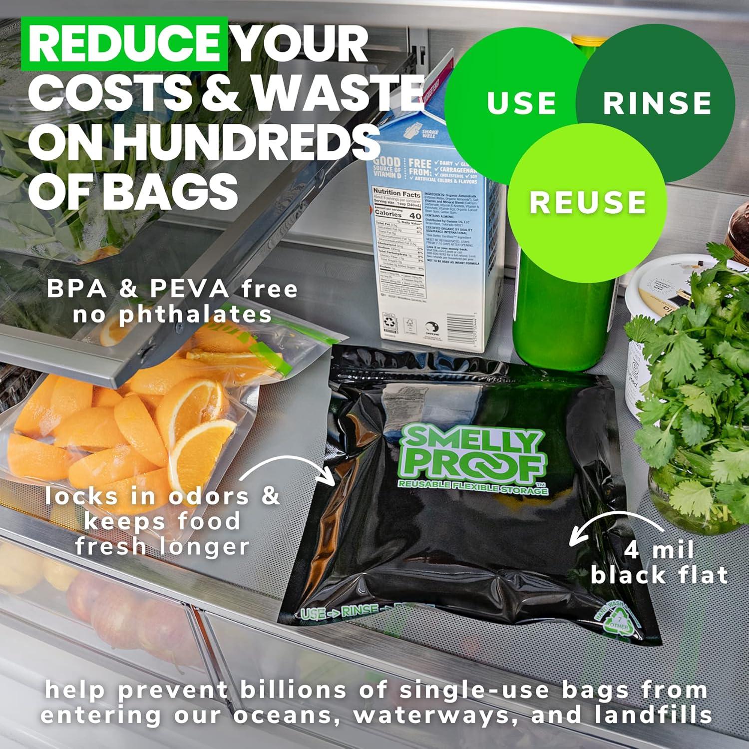 10 Bolsas Reutilizables Smelly Proof Negras 8.5" x 10" a Prueba de Olores